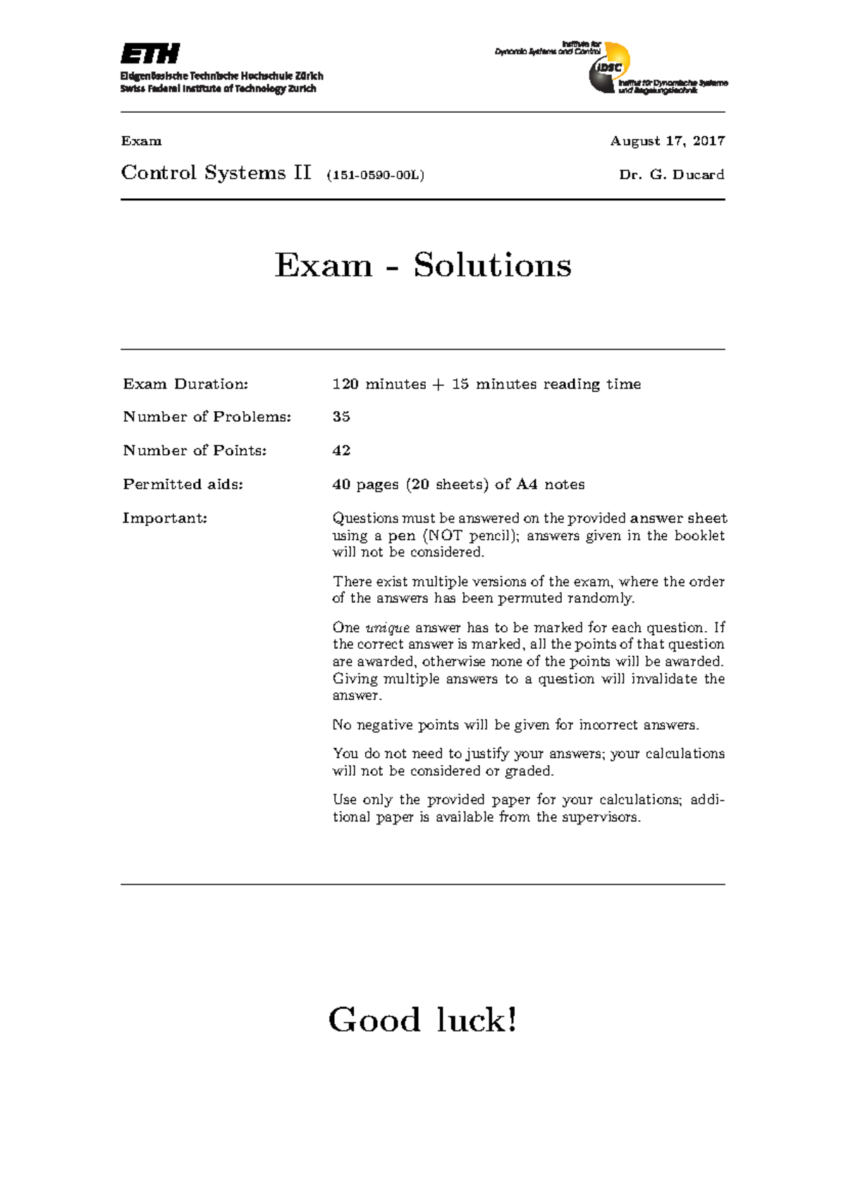 Control System Practice Questions - Exam August 17, 2017 Control ...