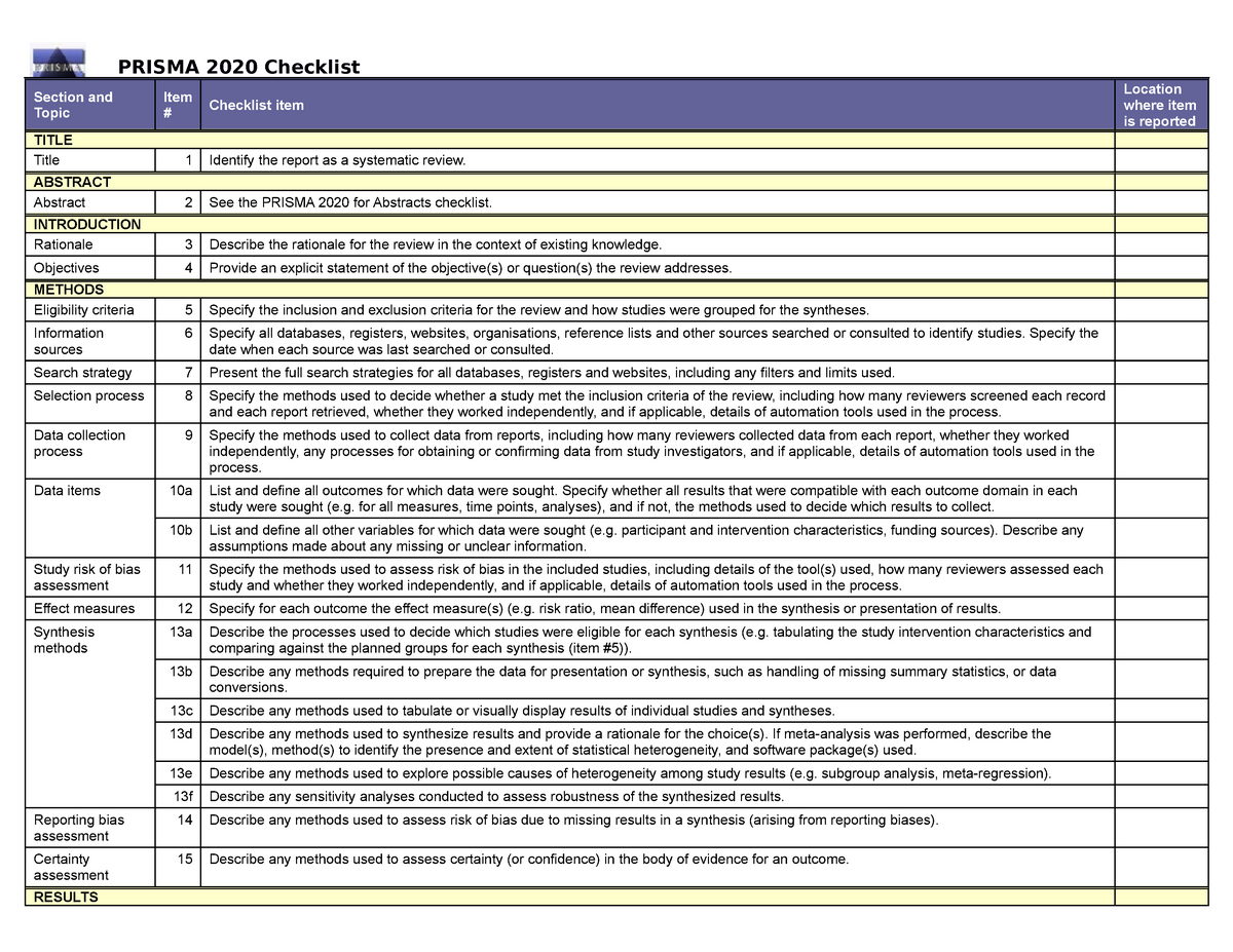 Prisma 2020 checklist - datos importantes para un metaanalisis - PRISMA ...