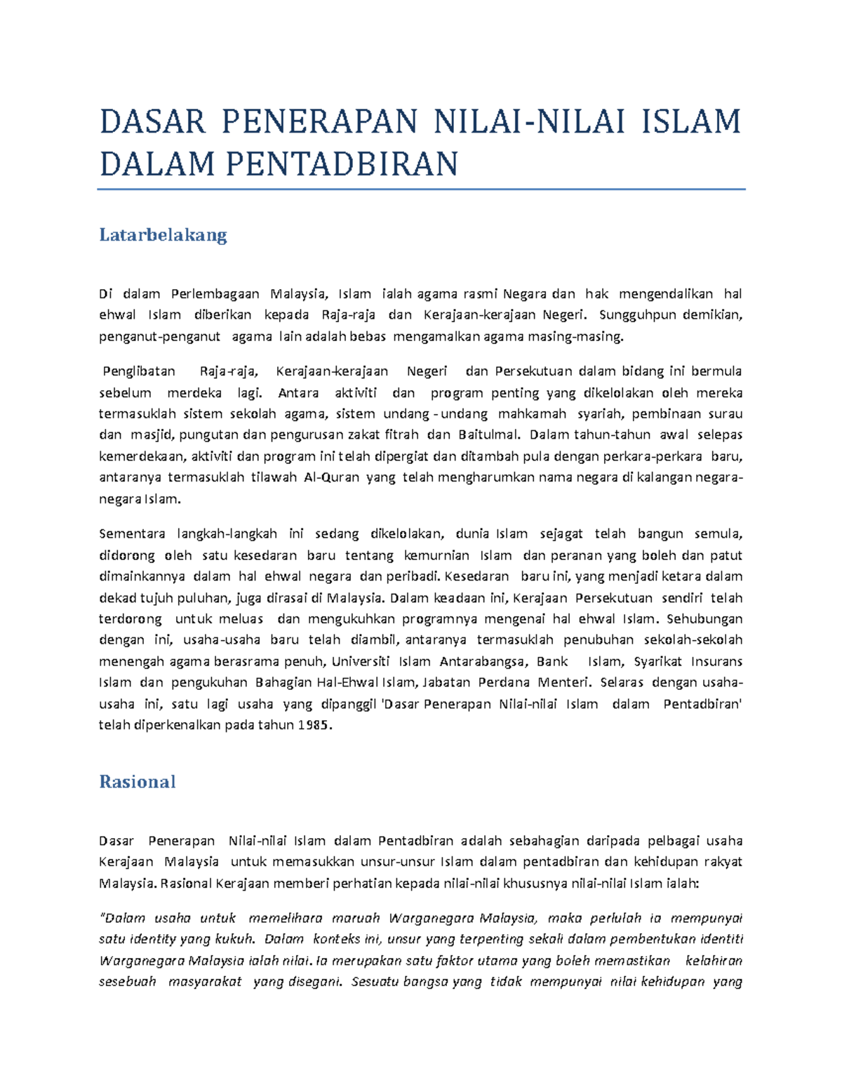 Dasar Penerapan Nilai Islam - DASAR PENERAPAN NILAI-NILAI ISLAM DALAM ...