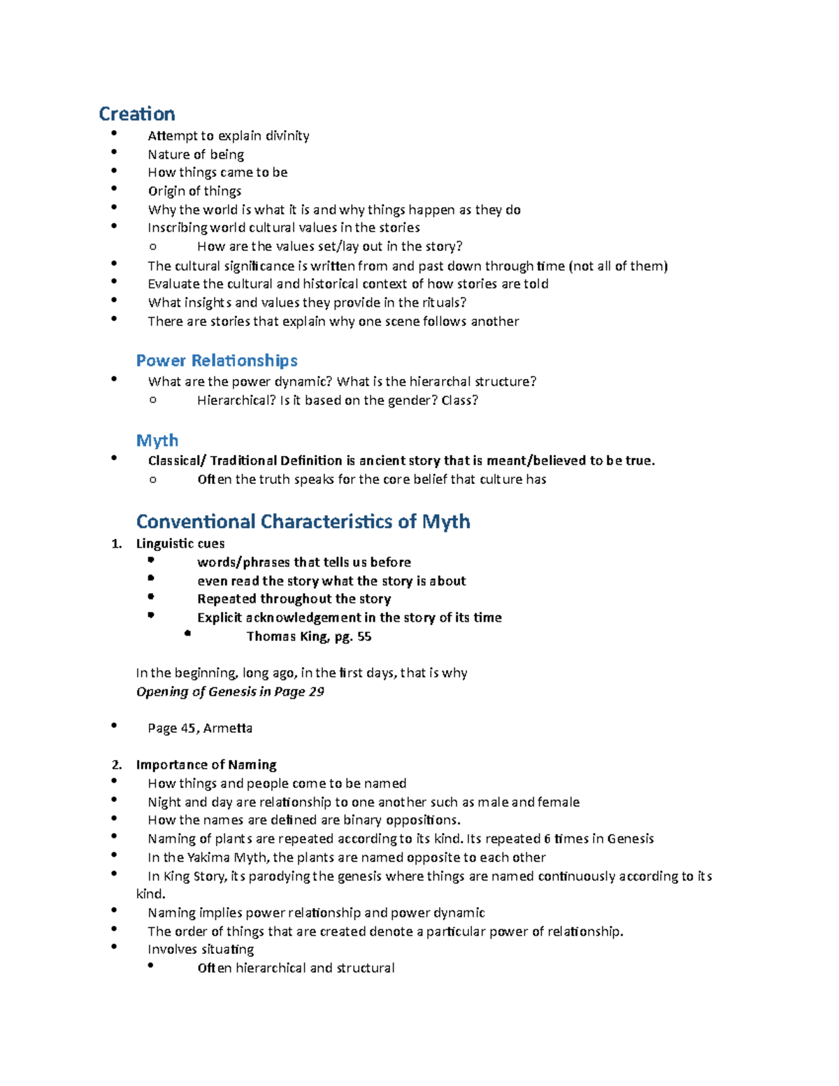 Lecture 13 Creation Myths Creation Attempt to explain divinity Nature of being How things