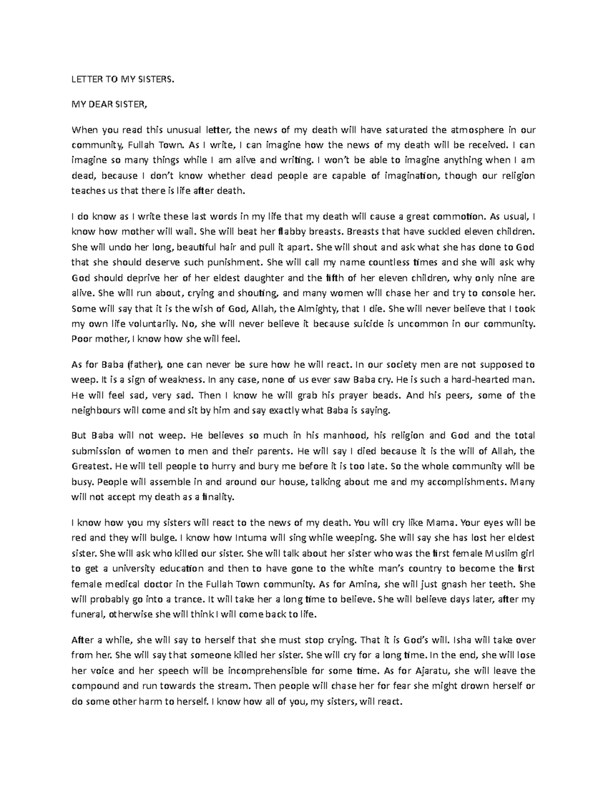 Letter to my sisters - LETTER TO MY SISTERS. MY DEAR SISTER, When you ...