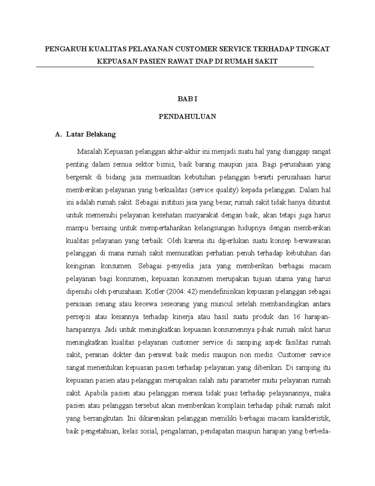 Pengaruh Kualitas Pelayanan Customer Service Terhadap Tingkat Kepuasan ...