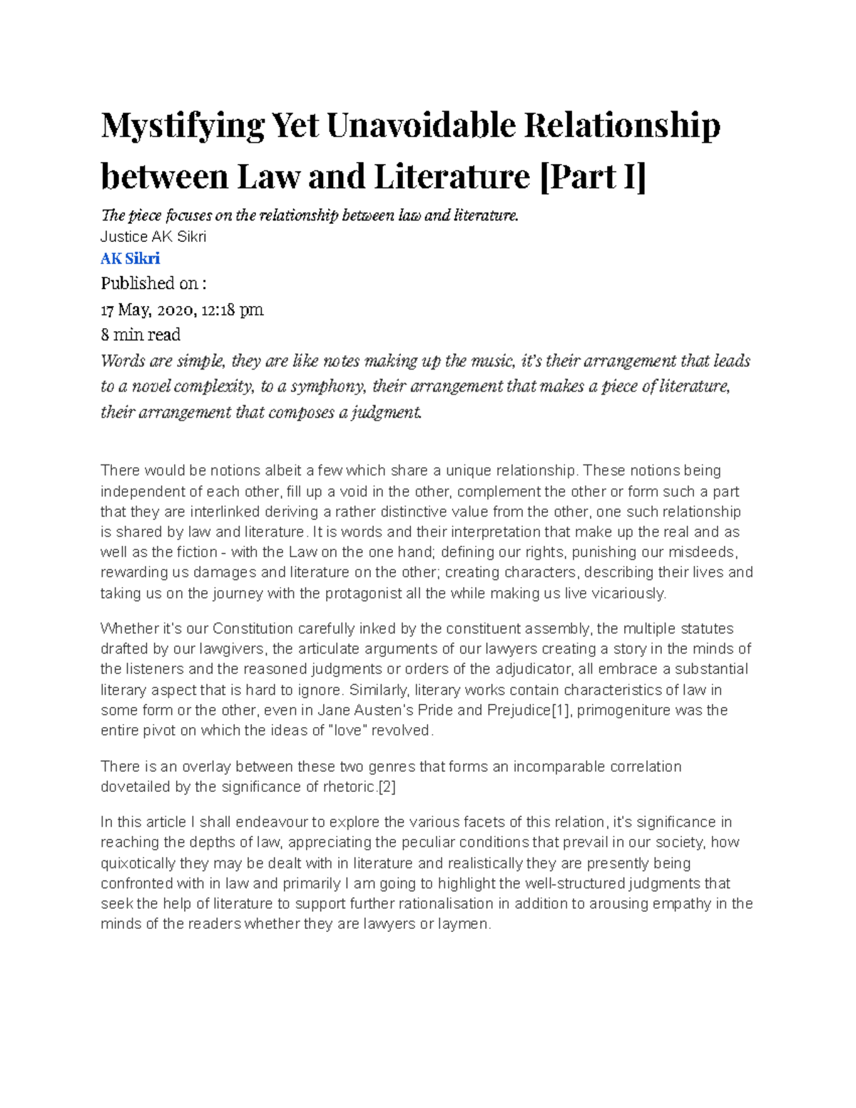 Law and literature notes for law students Mystifying Yet Unavoidable