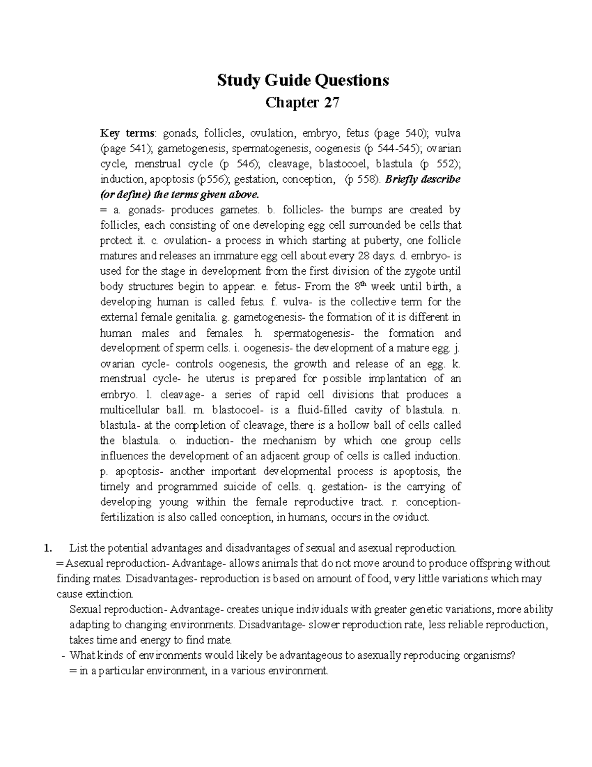 Lecture 27 - This is a summary of chapter 27. - Study Guide Questions ...