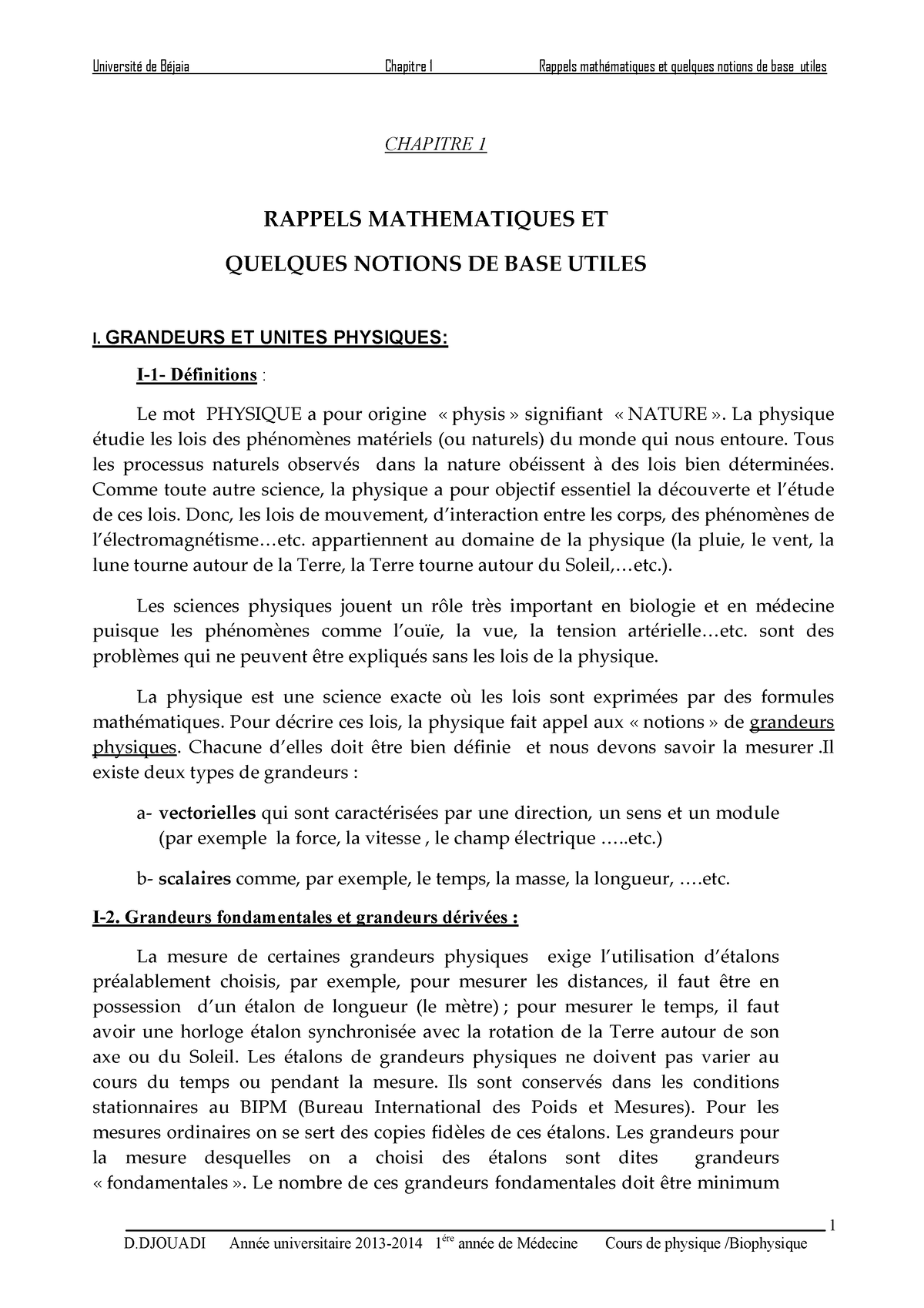 Rappels Mathématiques Et Quelques Notions De Base - 1 CHAPITRE 1 ...