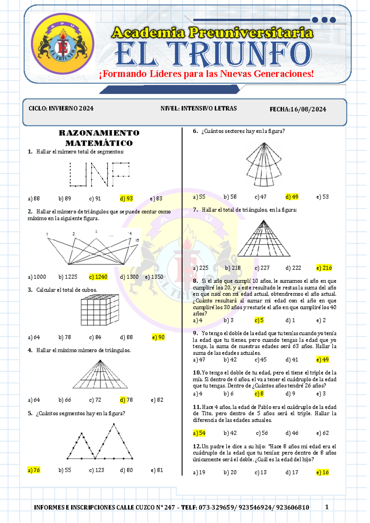 Examen General DE Letras 16-08-2024- Claves - RAZONAMIENTO MATEMÁTICO ...