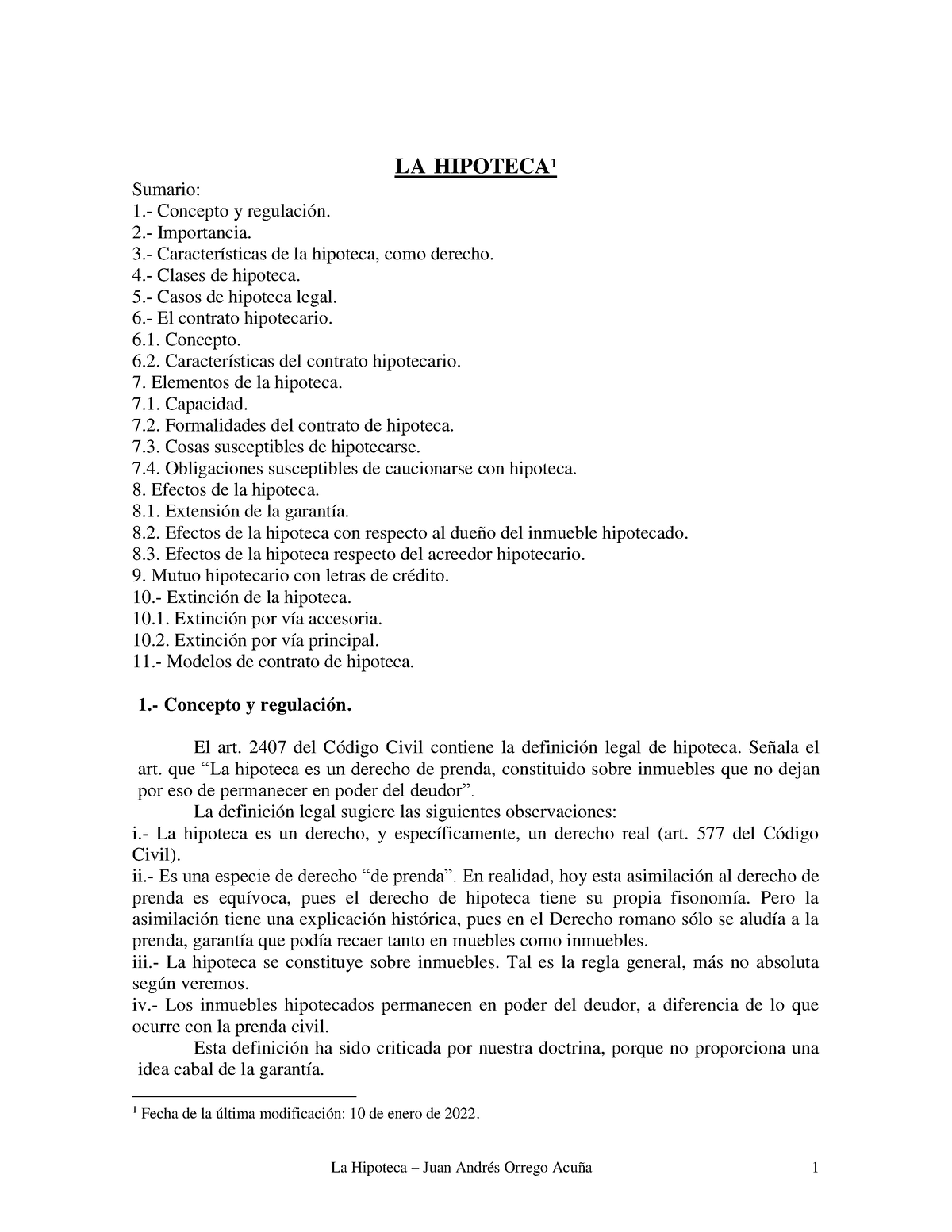 Contrato De Hipoteca - Apunte - LA HIPOTECA 1 Sumario: 1.- Concepto Y ...