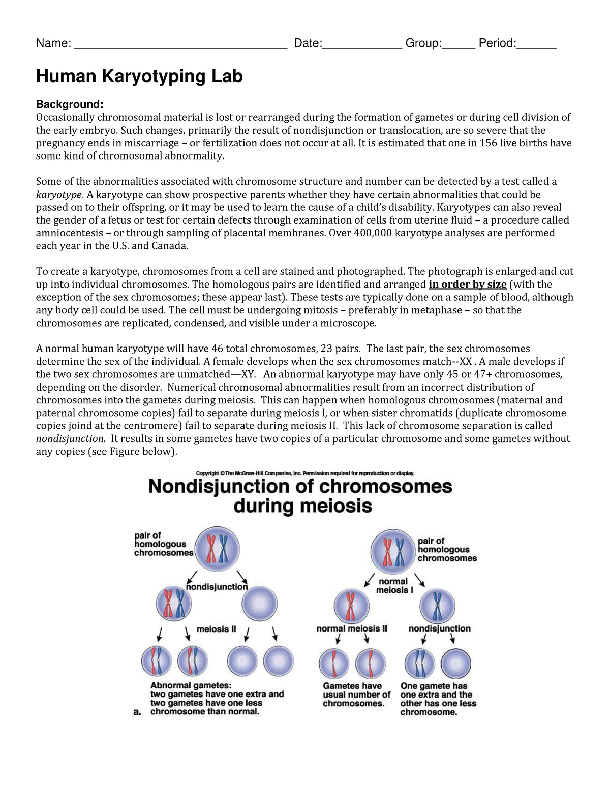 Human Karyotyping Lab - Name: ________________________________ Date ...