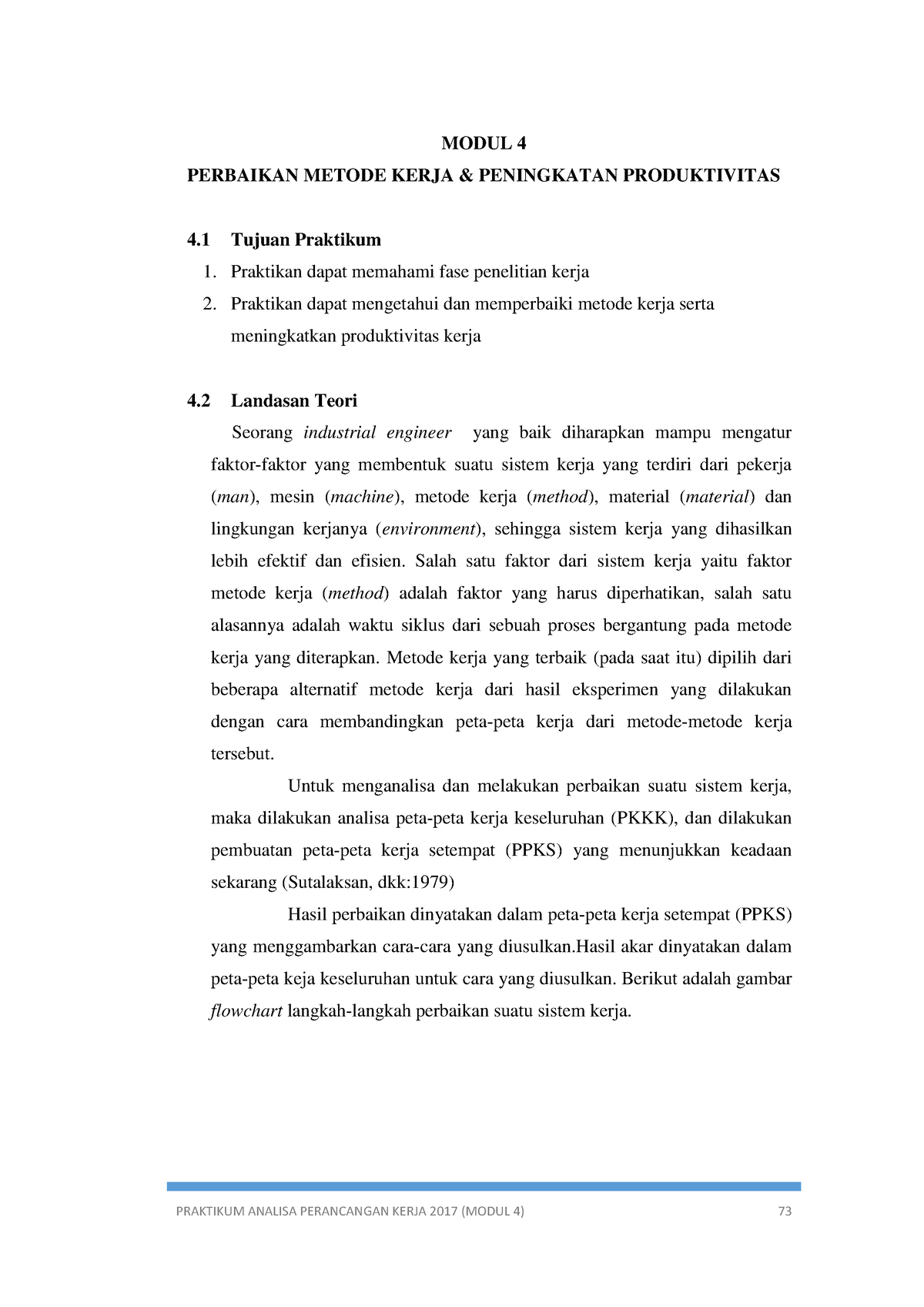 Modul 4 - MODUL 4 PERBAIKAN METODE KERJA & PENINGKATAN PRODUKTIVITAS 4 ...