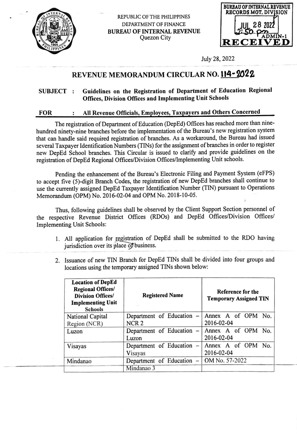 RMC No. 114-2022 - Rmc Update - SUBJECT REPUBLIC OF THE PHILIPPINES ...