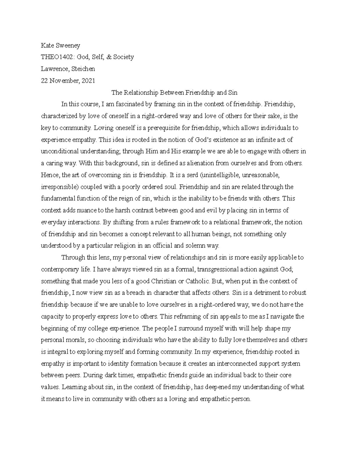 Final Paper: The Relationship between Friendship and Sin - Kate Sweeney ...
