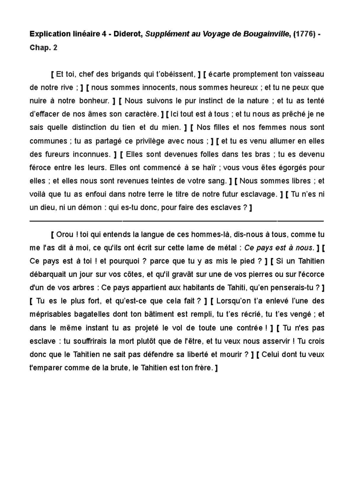 Explication linéaire - Oral - Diderot, Supplément au Voyage de ...