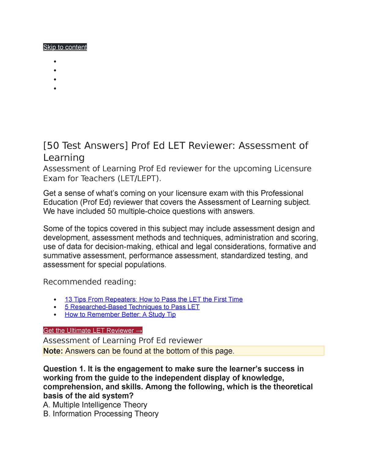 Assessment Of Learning Let Reviewer - Skip To Content [50 Test Answers ...