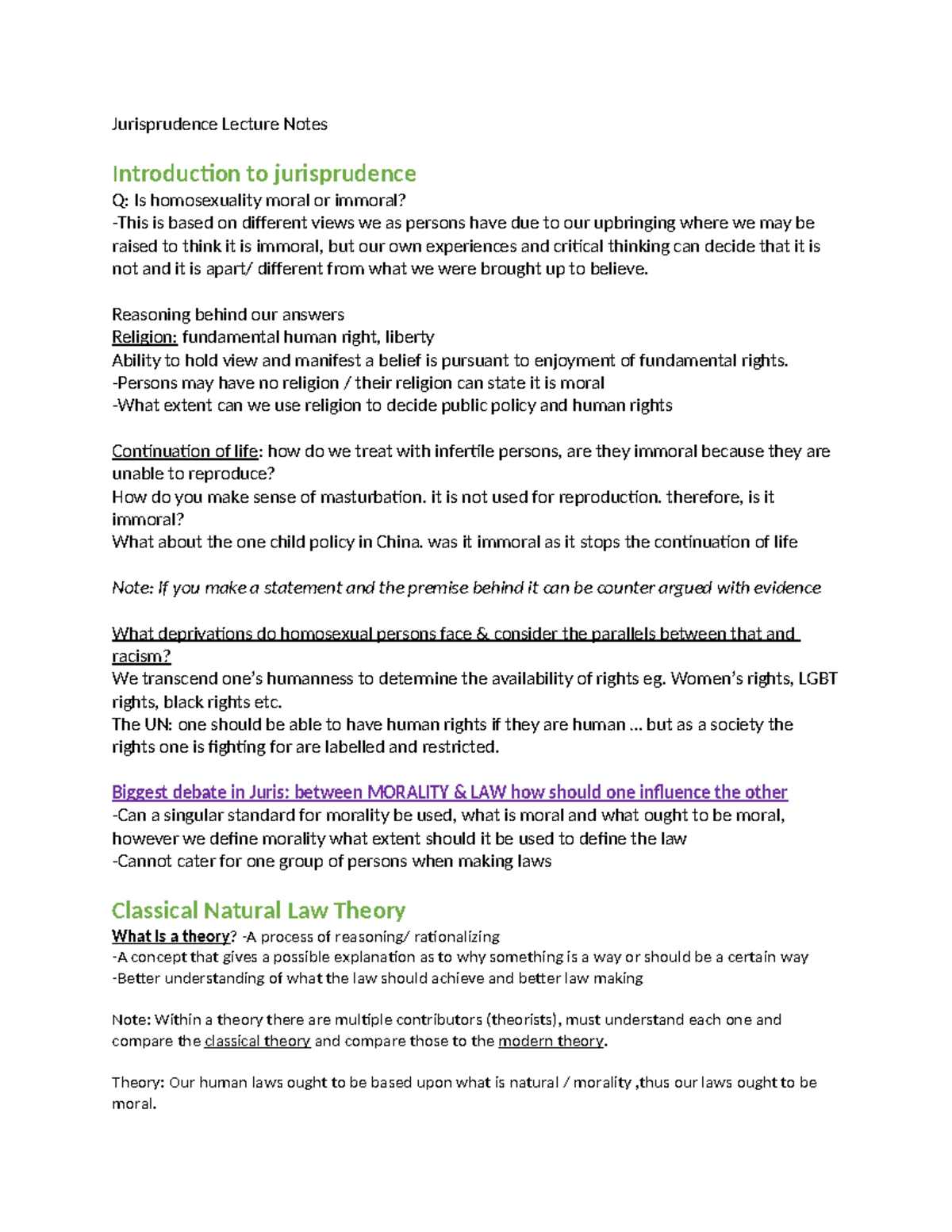 Jurisprudence Lecture Notes - Jurisprudence Lecture Notes Introduction to jurisprudence Q: Is ...