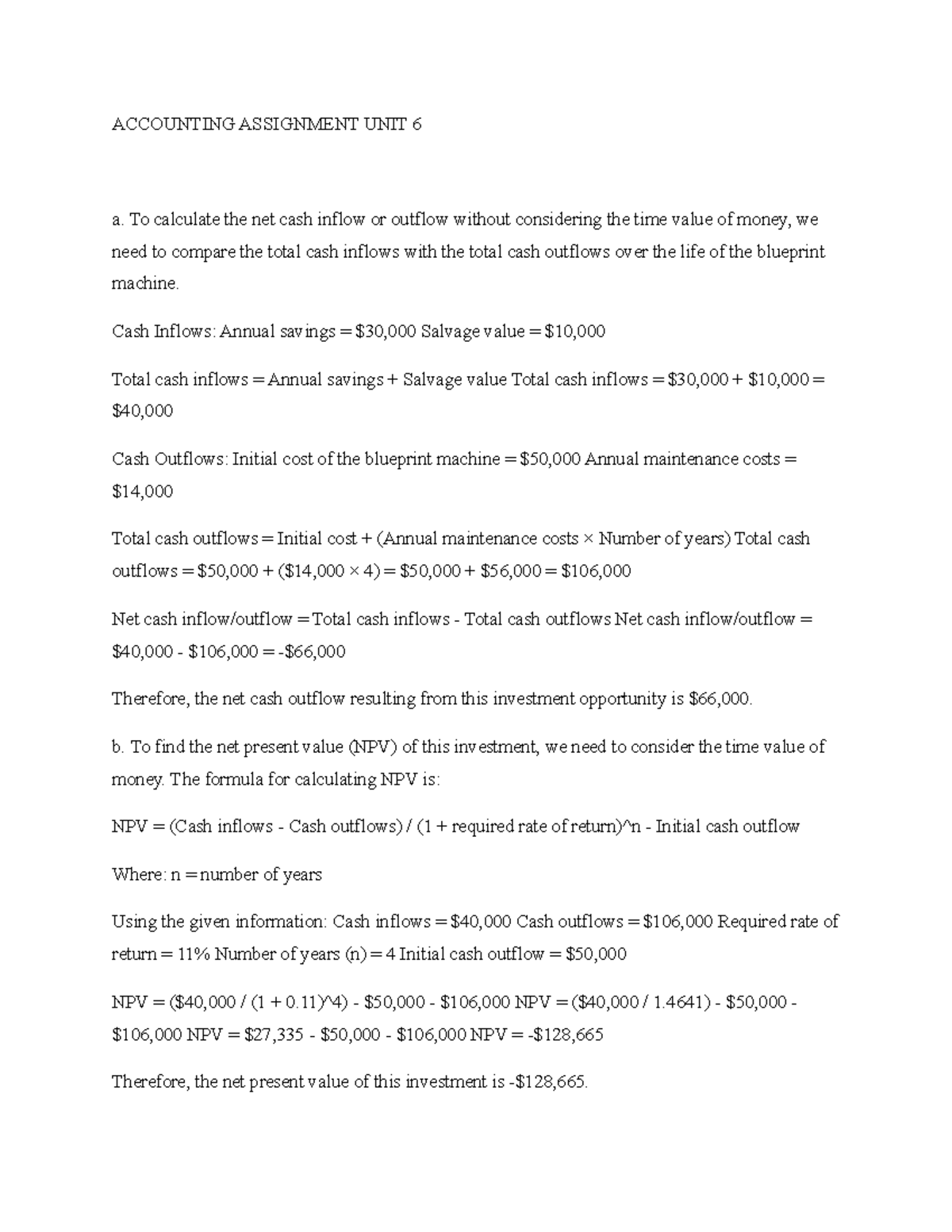 written assignment unit 6 basic accounting