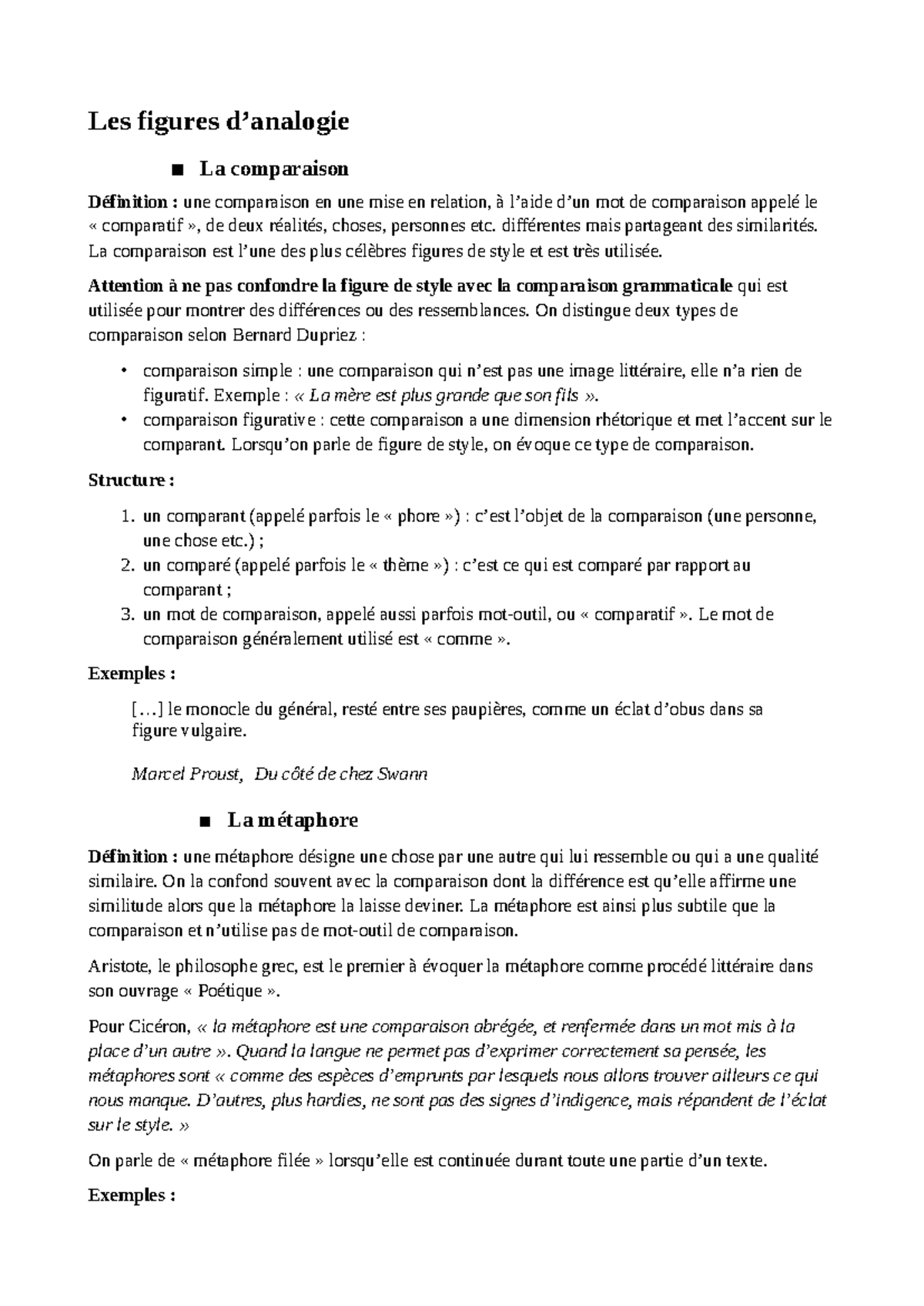 Figures de style - Les figures d’analogie La comparaison Définition ...