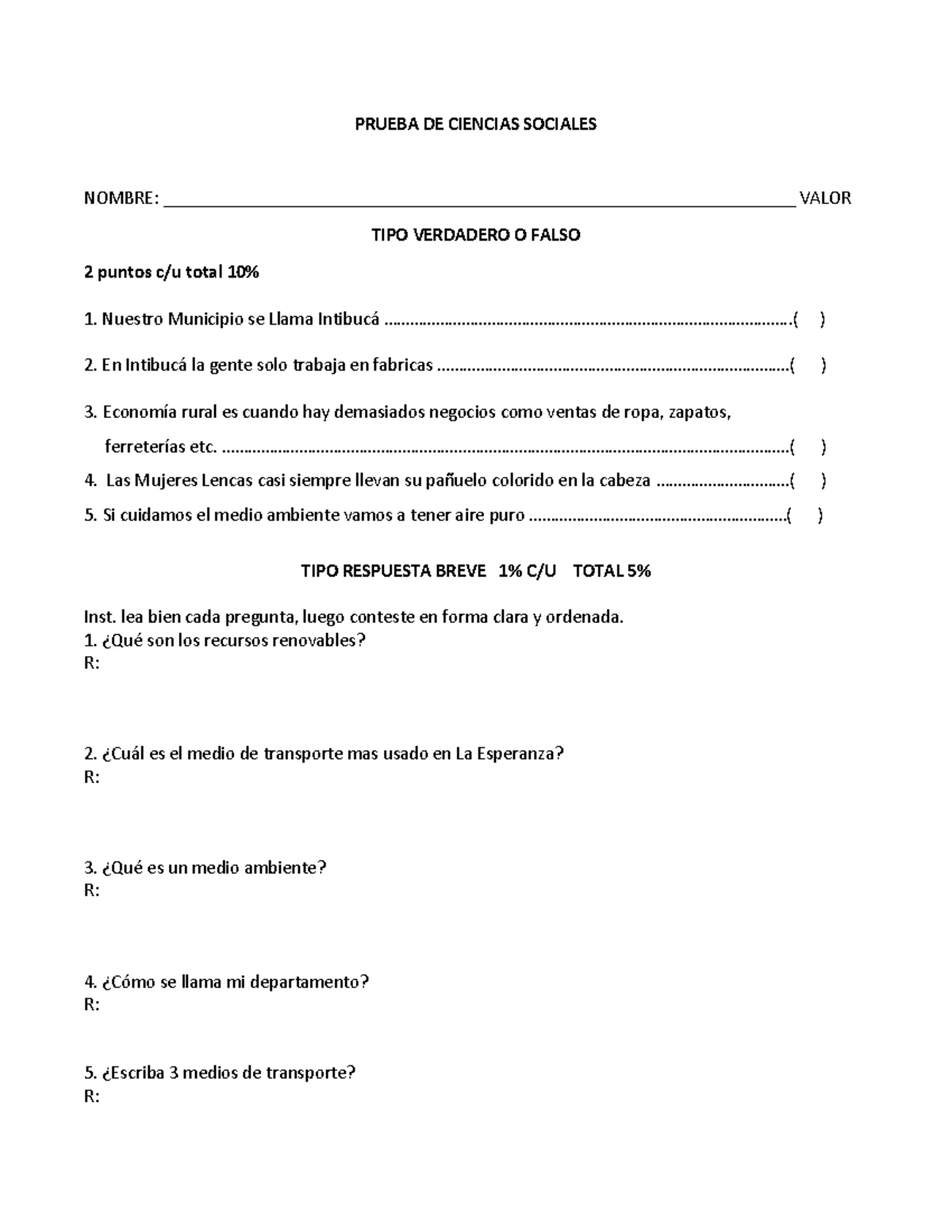 Prueba DE Ciencias Sociales - PRUEBA DE CIENCIAS SOCIALES NOMBRE: - Studocu