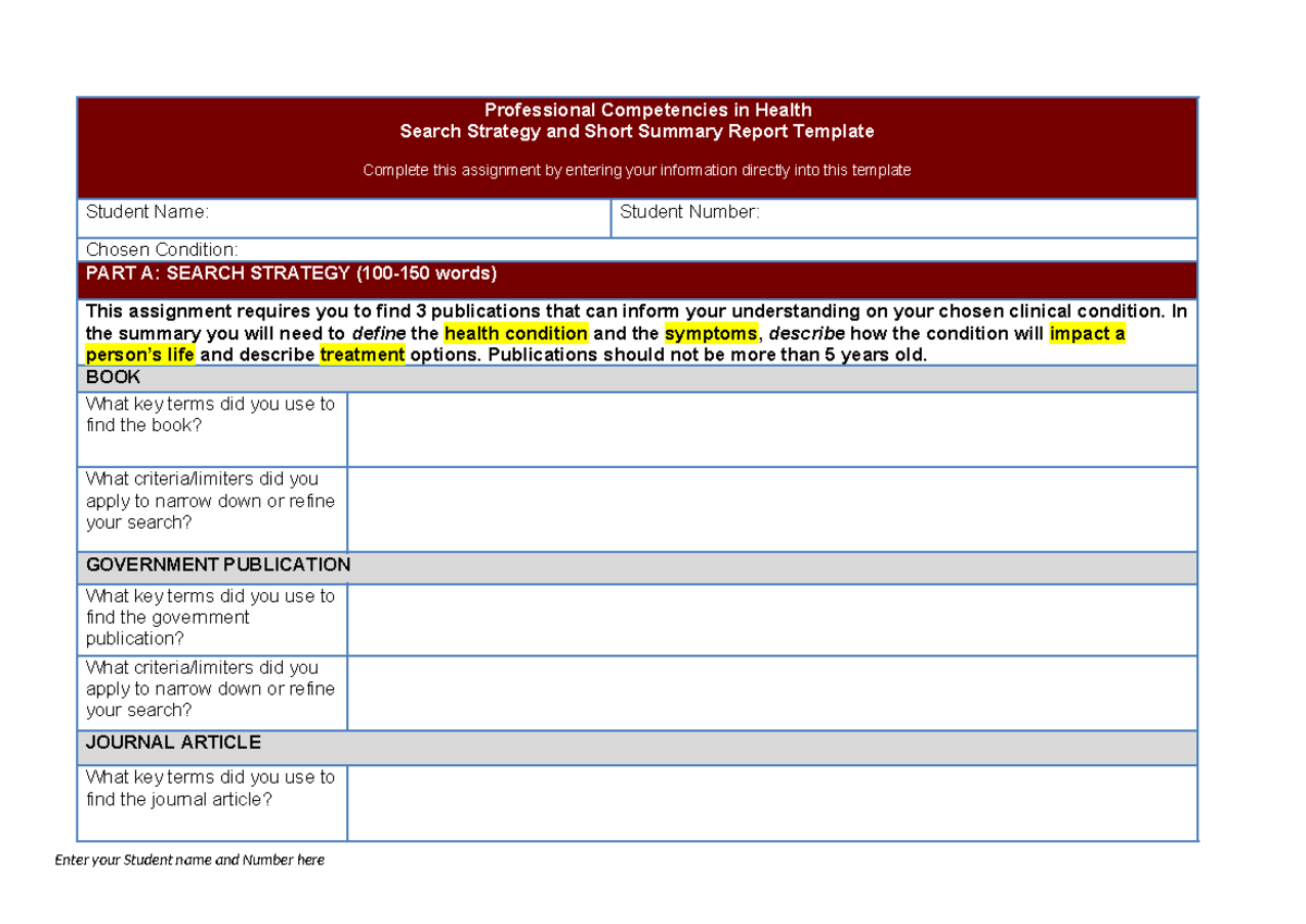 Summary Report Template revised 2023 v3 - Professional Competencies in ...