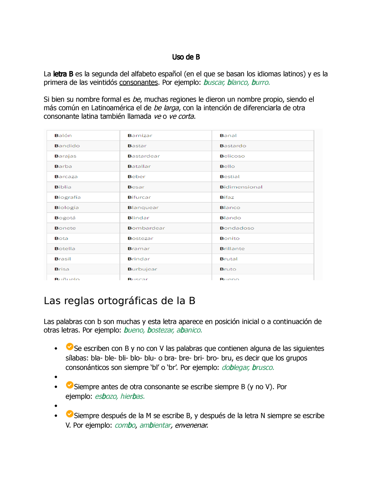 1. Clases-Uso De B - USO DE LA B - Uso De B La Letra B Es La Segunda ...