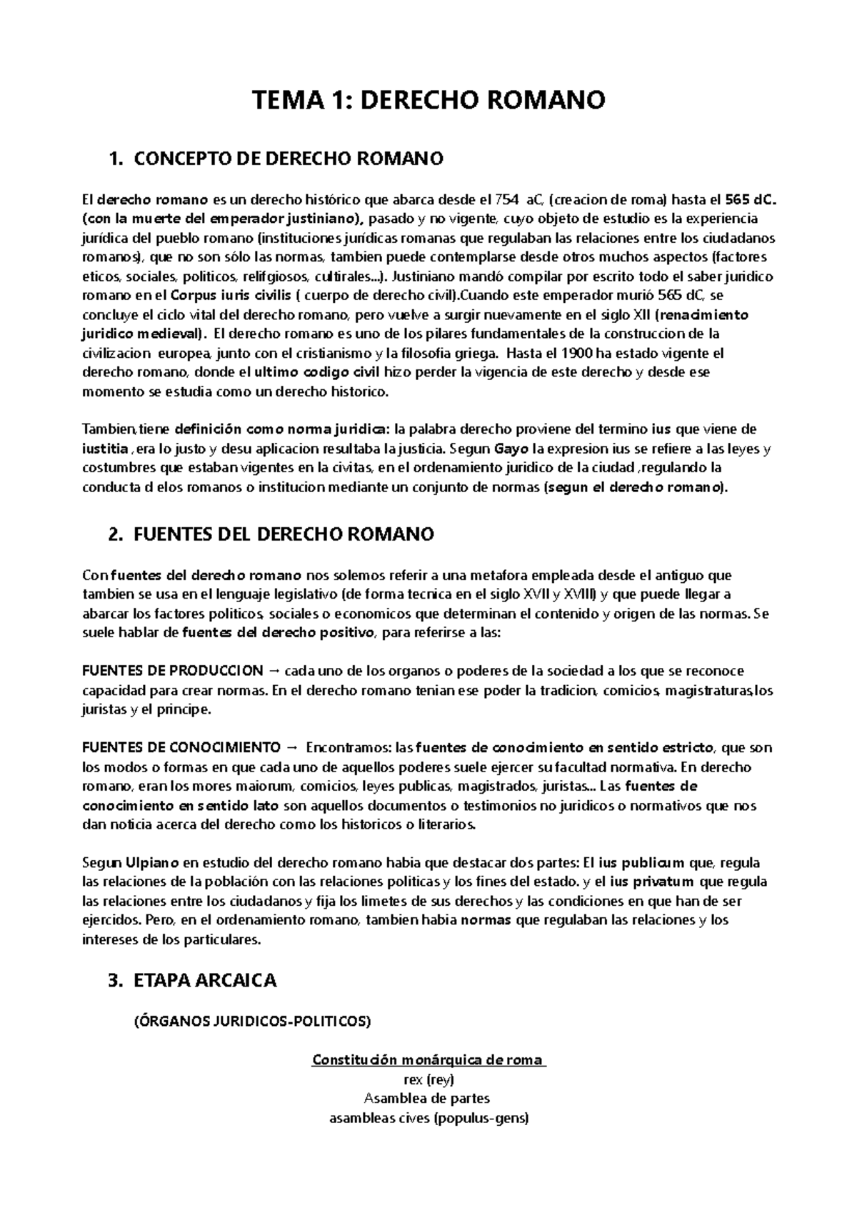 Apuntes, Temas 1-5 - TEMA 1: DERECHO ROMANO 1. CONCEPTO DE DERECHO ...