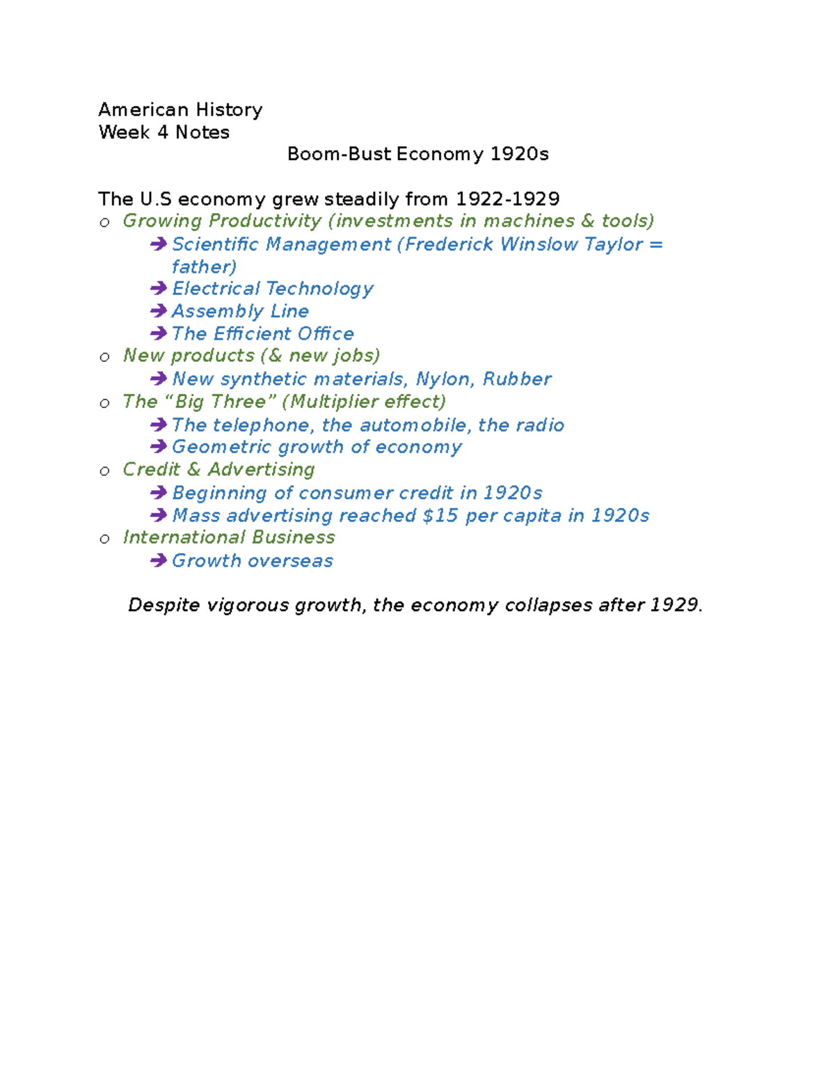 HIST. Week 4 Notes: Boom Bust Economy - American History Week 4 Notes ...