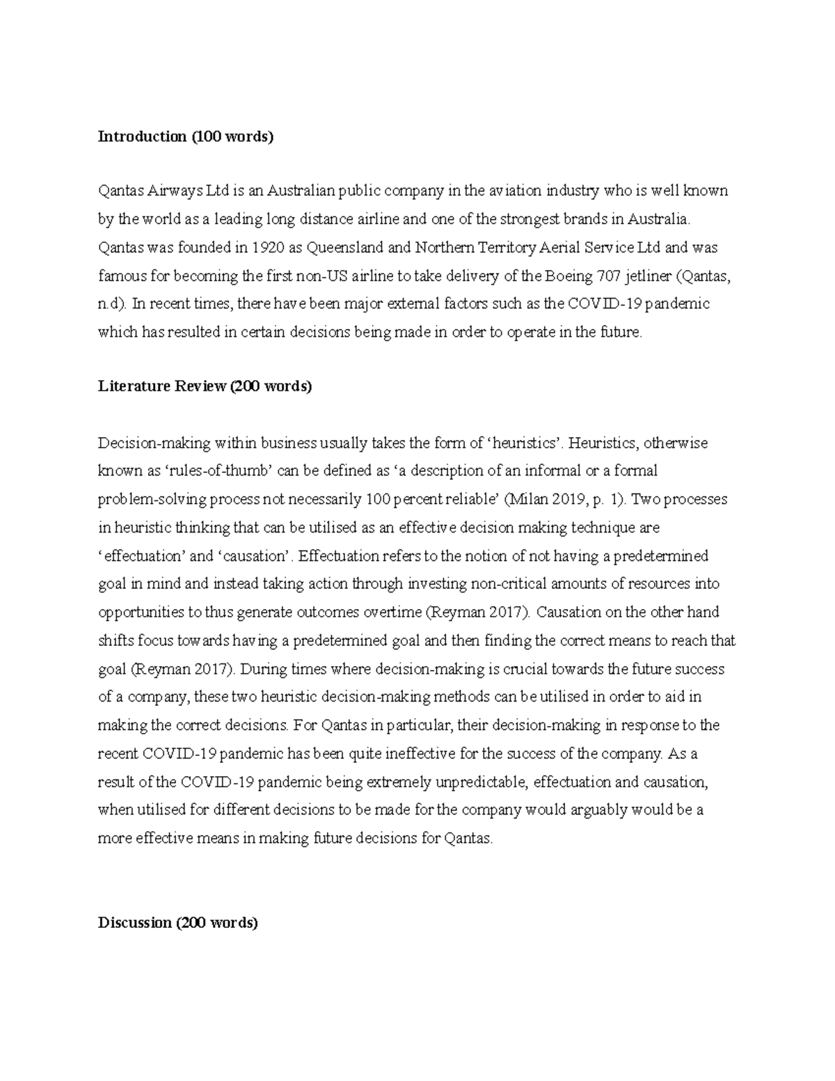 Introduction (100 words) - Introduction (100 words) Qantas Airways Ltd ...