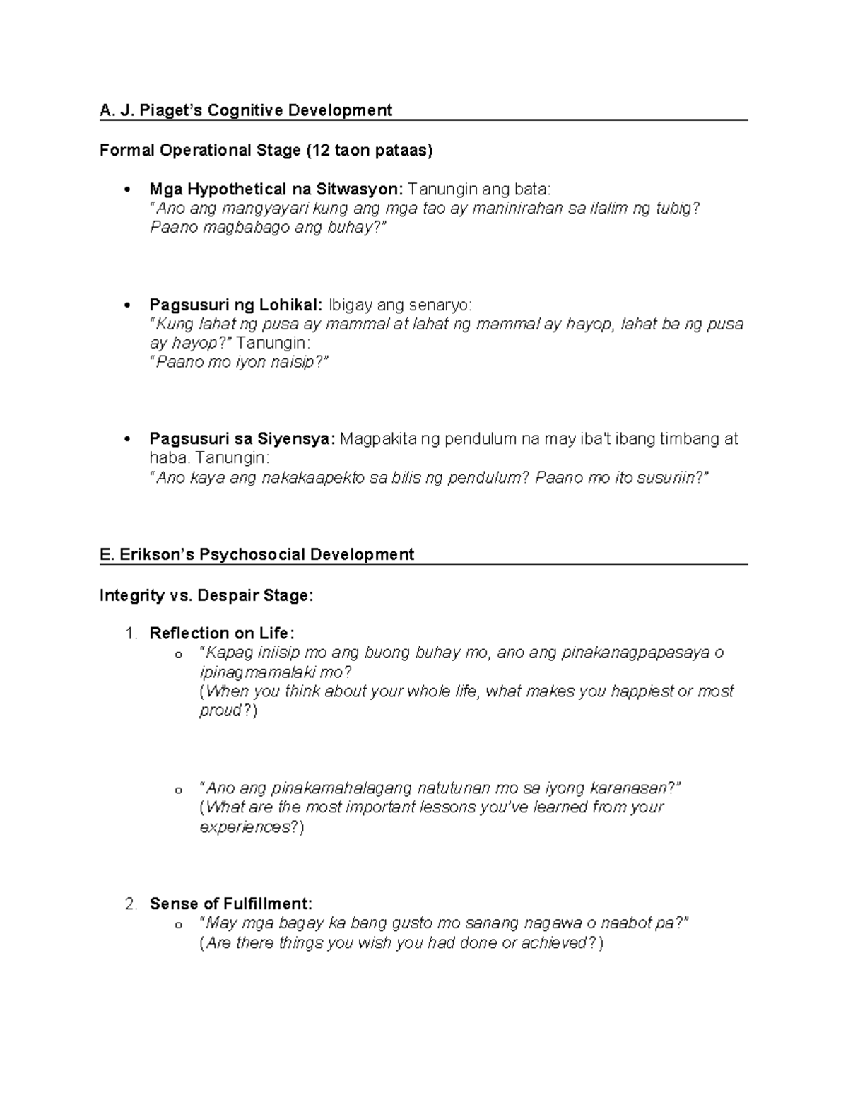 Question FOR Interview - A. J. Piaget’s Cognitive Development Formal ...