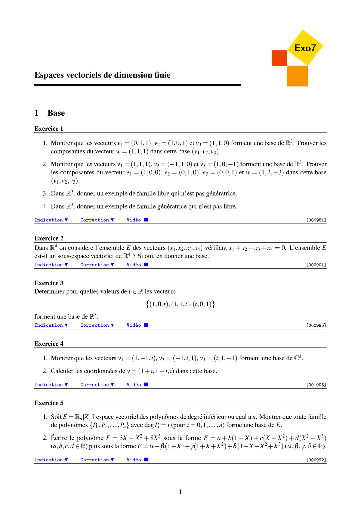 Exo7 - Exercices De Mathématiques AL - Exo Espaces Vectoriels De ...