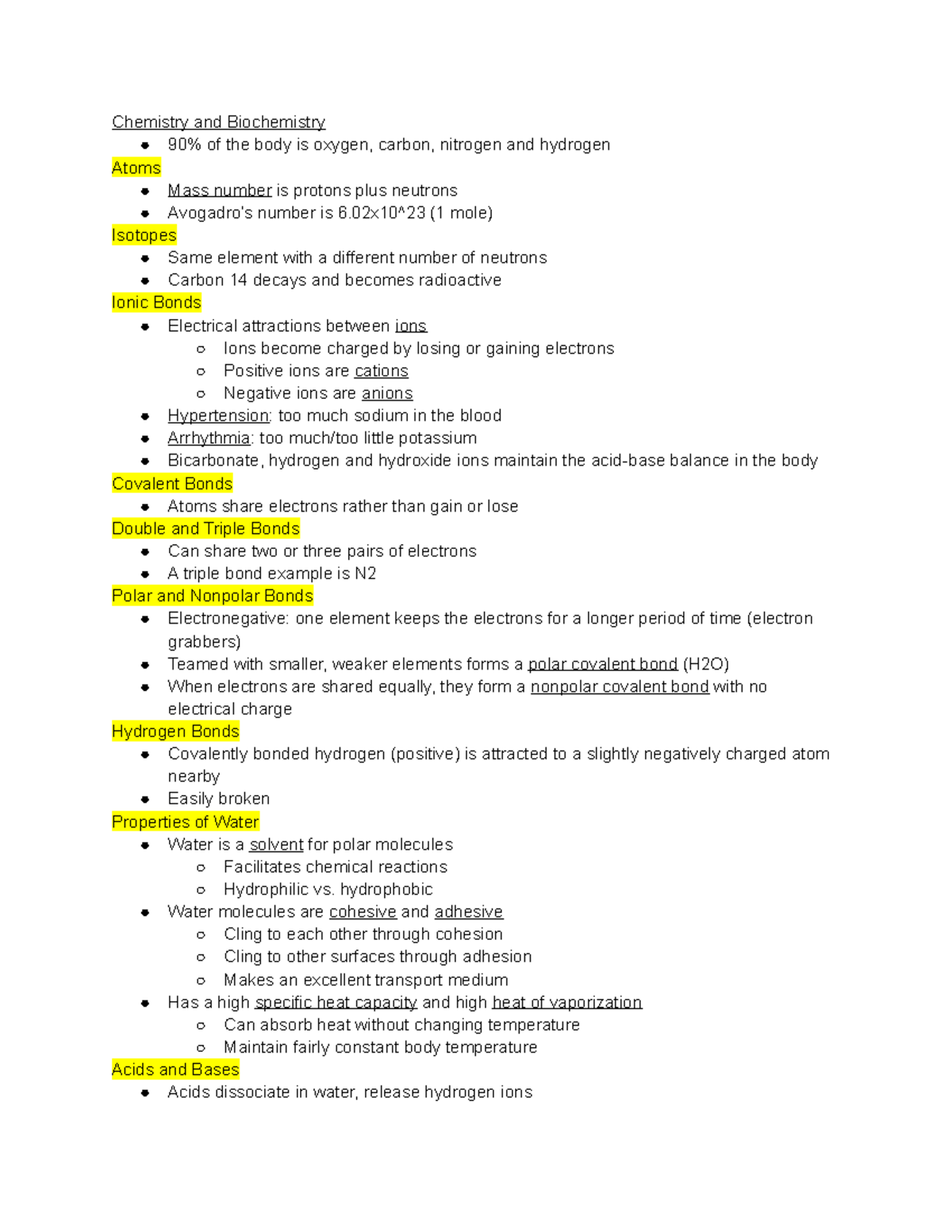 Unit 2 - Textbook notes, Prof. JP Hyatt - Chemistry and Biochemistry 90 ...