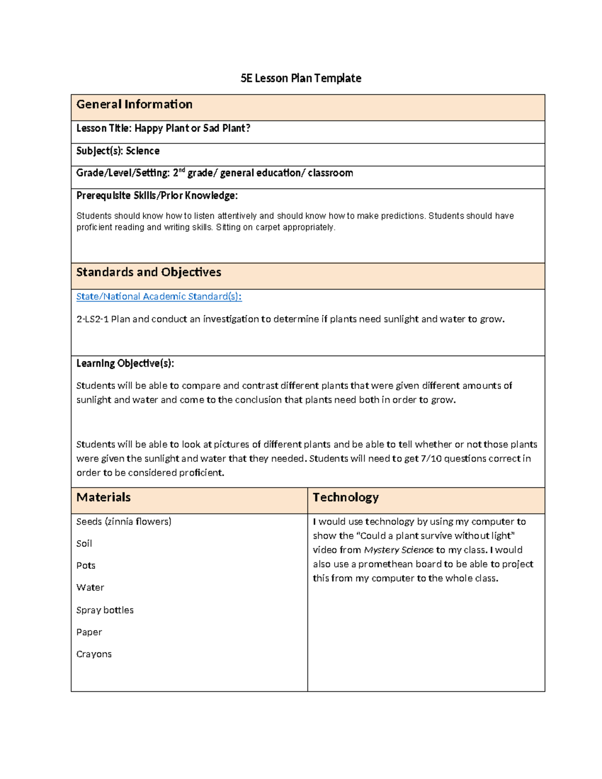 Science Lesson Plan - 5E Lesson Plan Template General Information ...