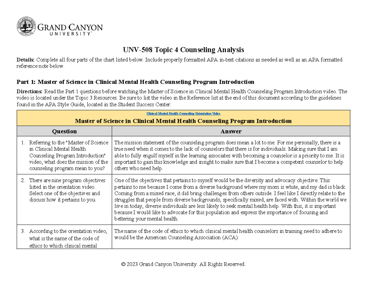 Integrative Counseling Course: Clinical Assignments and Applied ...