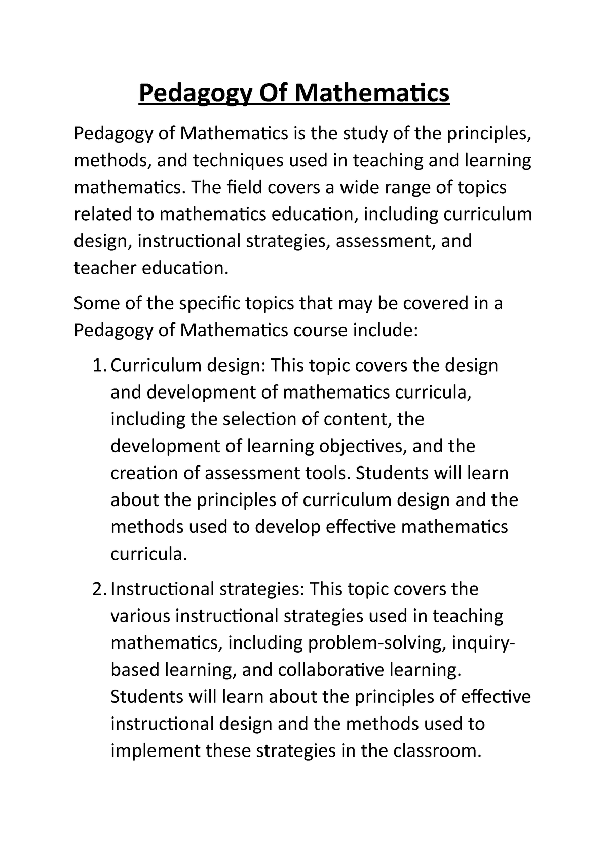 mathematics pedagogy research paper