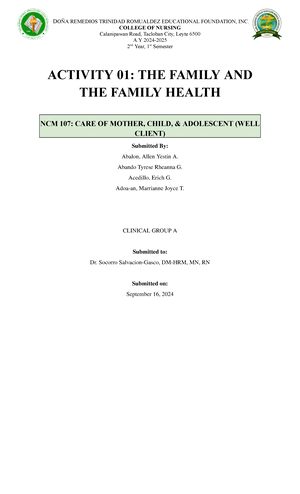 CHN-W O-NCM-104-RLE - Rle - NCM 104 RLE: COMMUNITY HEALTH NURSING I ...