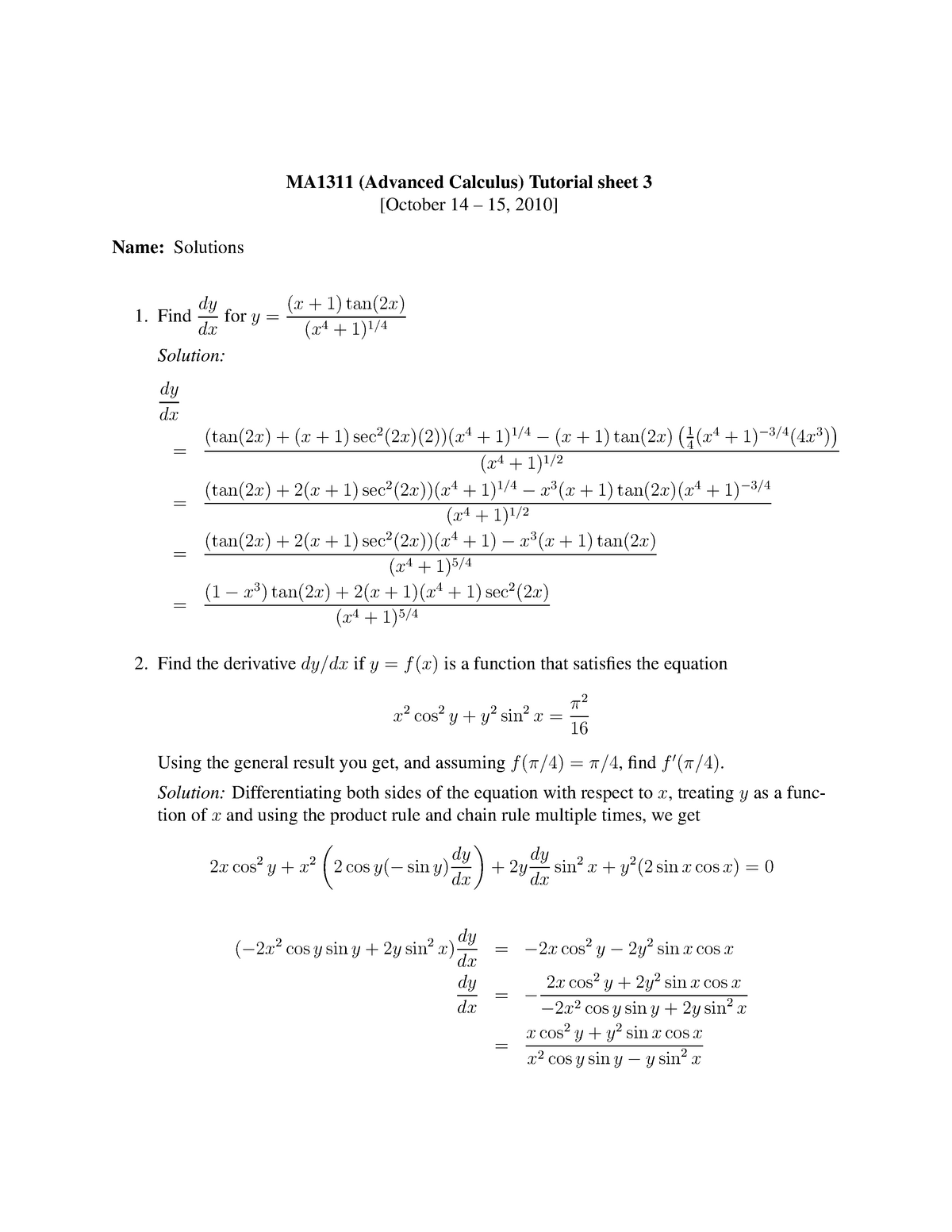 Ma1132 10 11 Tutorial 3 Advanced Calculus Studocu
