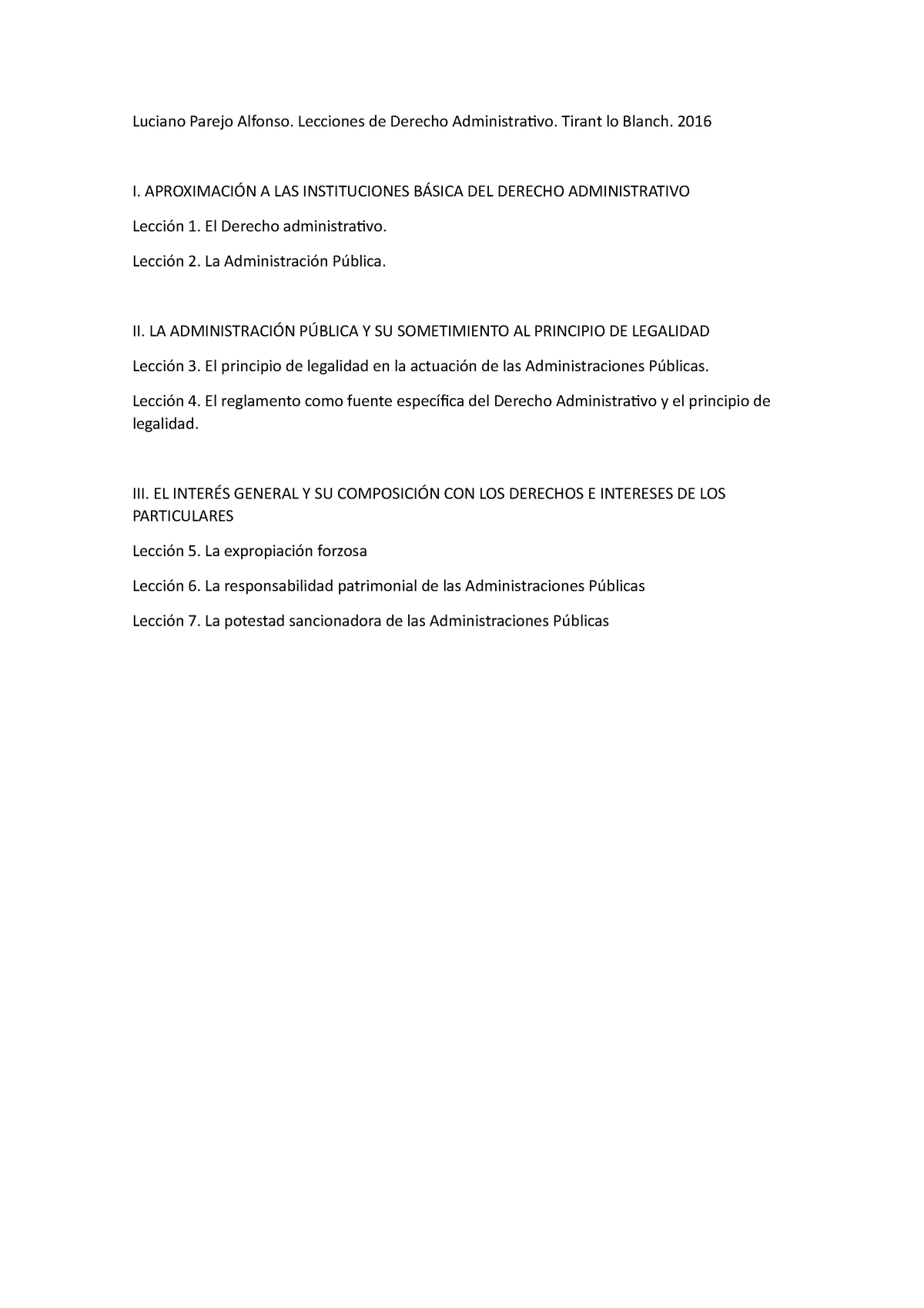 Ficha Luciano Parejo Alfonso Lecciones De Derecho Administrativo Tirant Lo Blanch 2016 I