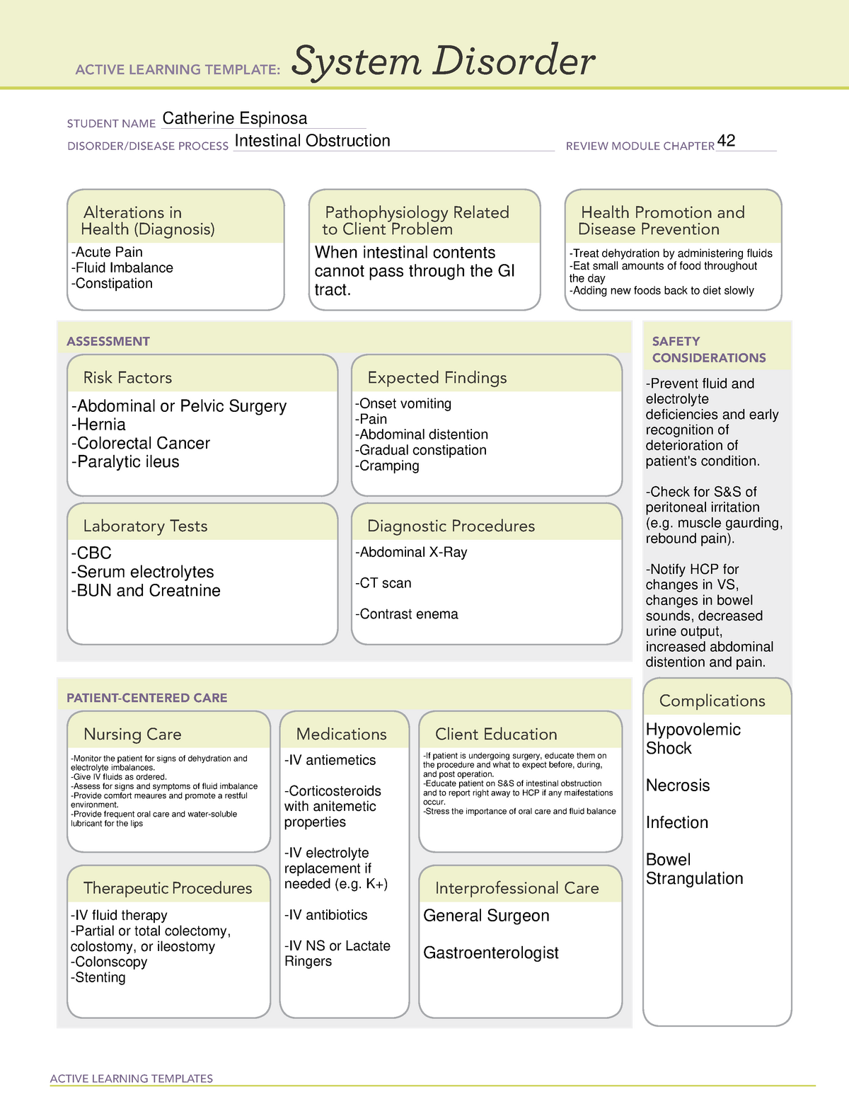 Intestinal Obstruction System Disorder ACTIVE LEARNING TEMPLATES