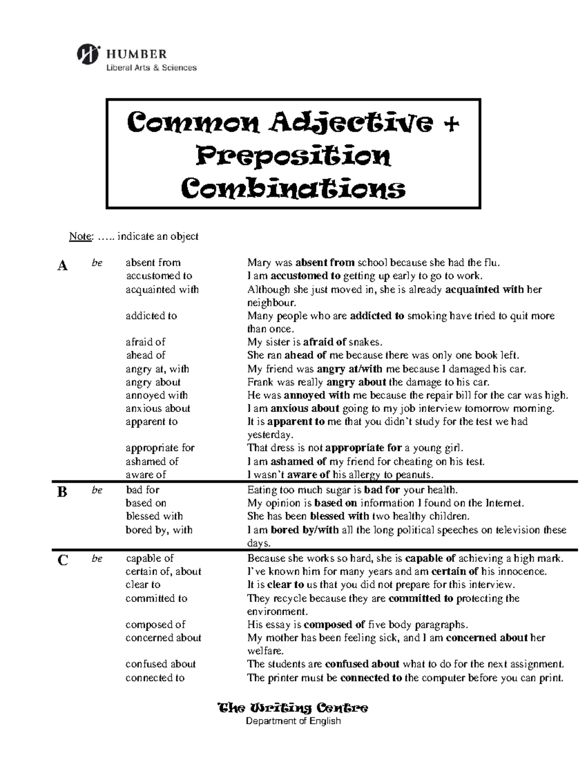 Adj Prep - Examen Cambridge - The Writing Centre Note: ..... indicate ...