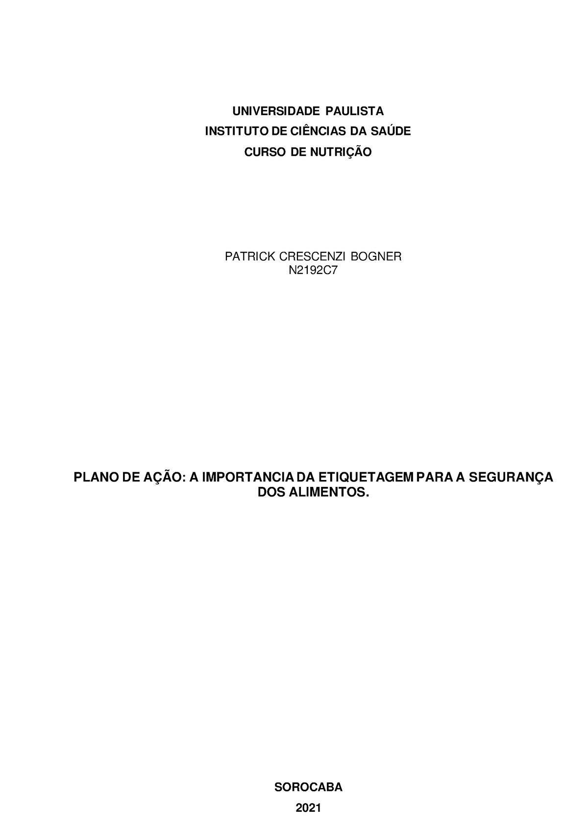 Plano De Ação Uan A Importancia Da Etiquetagem Para A SeguranÇa Dos Alimentos Universidade 3260