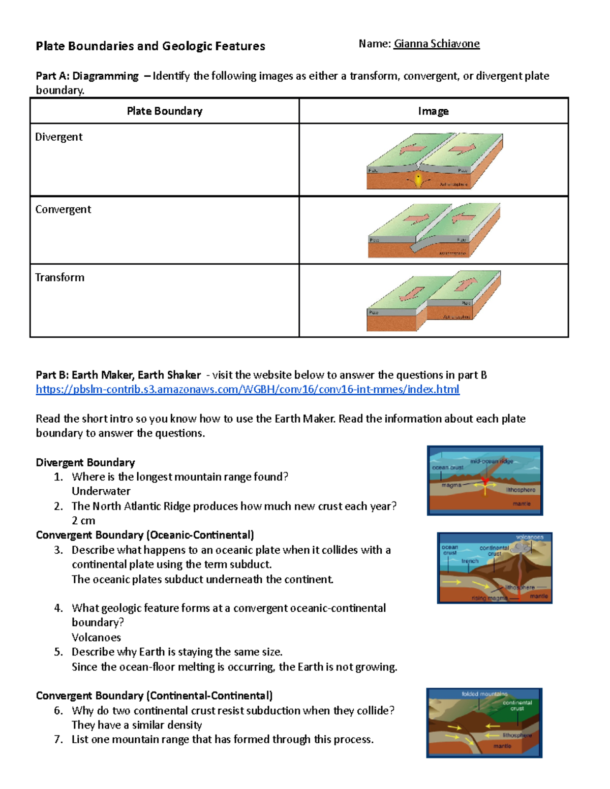 Copy of Plate Boundaries Practice Plate Boundaries and Geologic