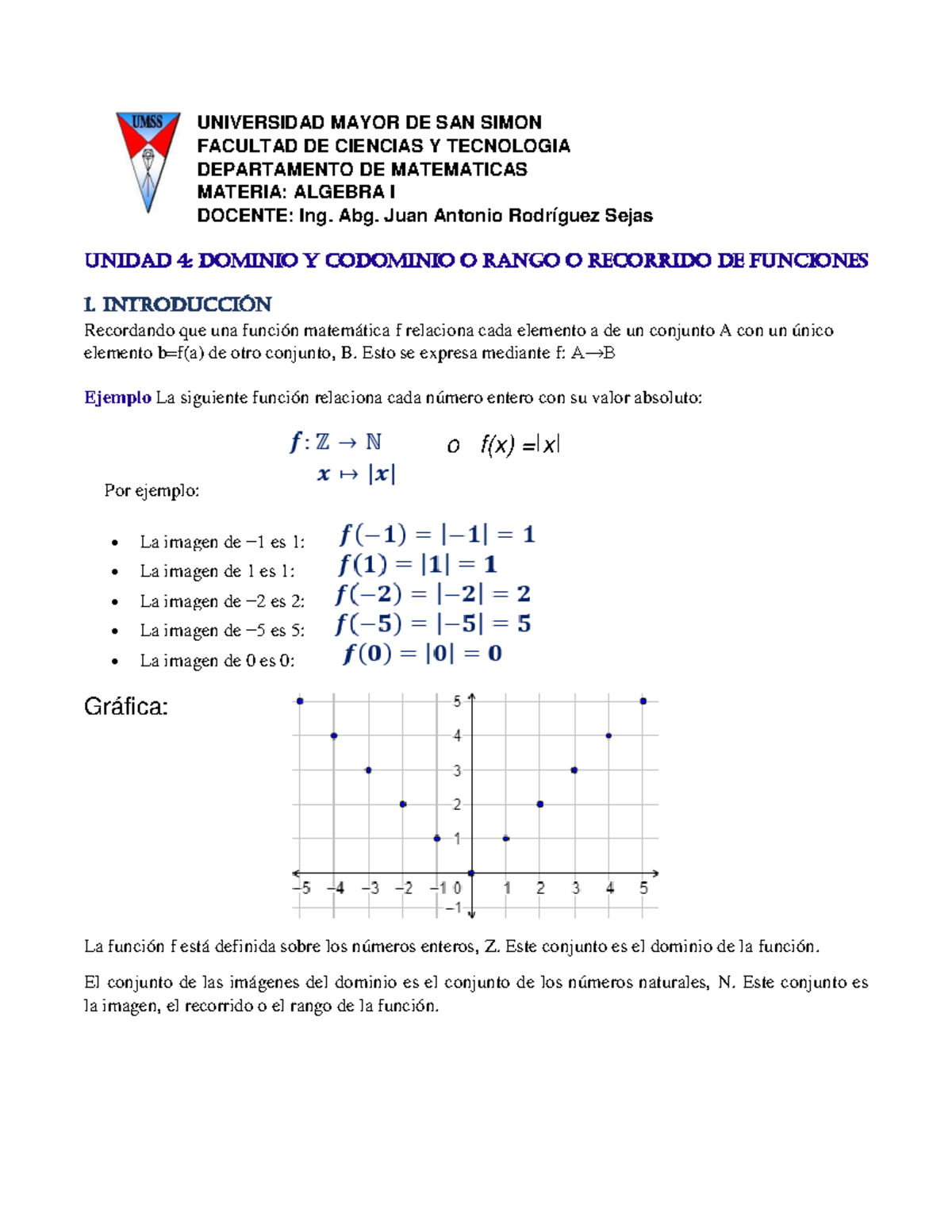Dominio Codominio - explicacion - UNIVERSIDAD MAYOR DE SAN SIMON ...
