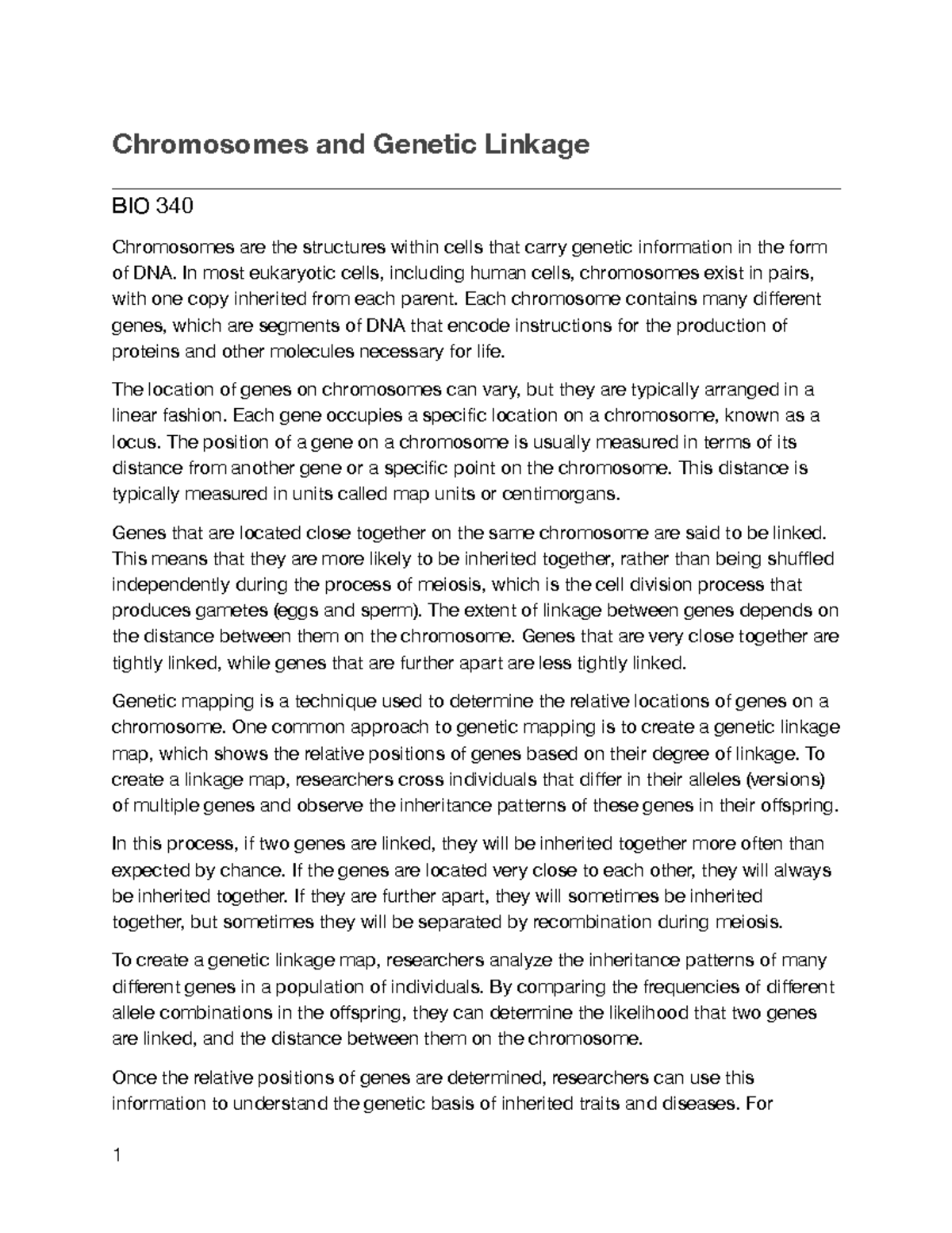 Chromosomes and Genetic Linkage Notes - Chromosomes and Genetic Linkage ...