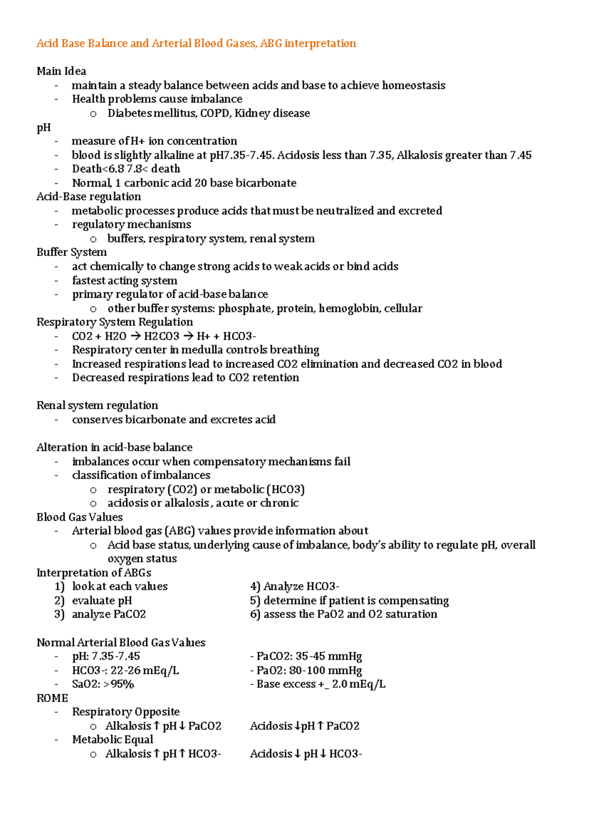 Acid Base Balance and Arterial Blood Gases - Acid Base Balance and ...