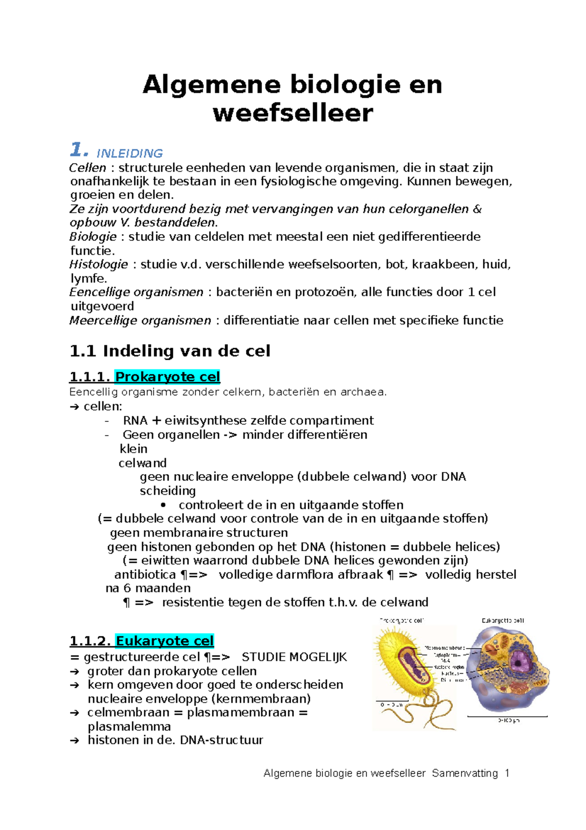 Samenvatting Algemene Biologie - Algemene Biologie En Weefselleer 1 ...