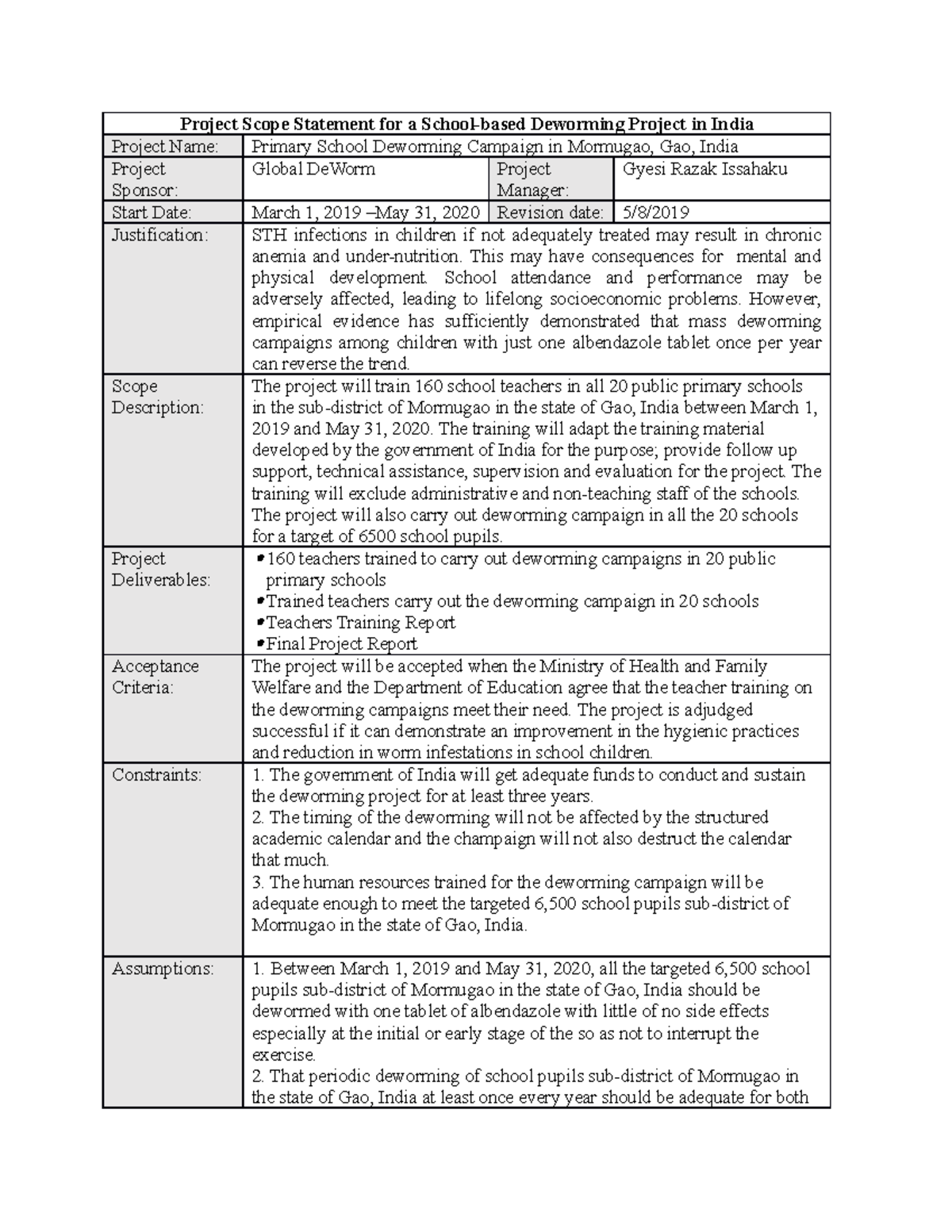 Module 5 Assignment - lecture material - Project Scope Statement for a ...