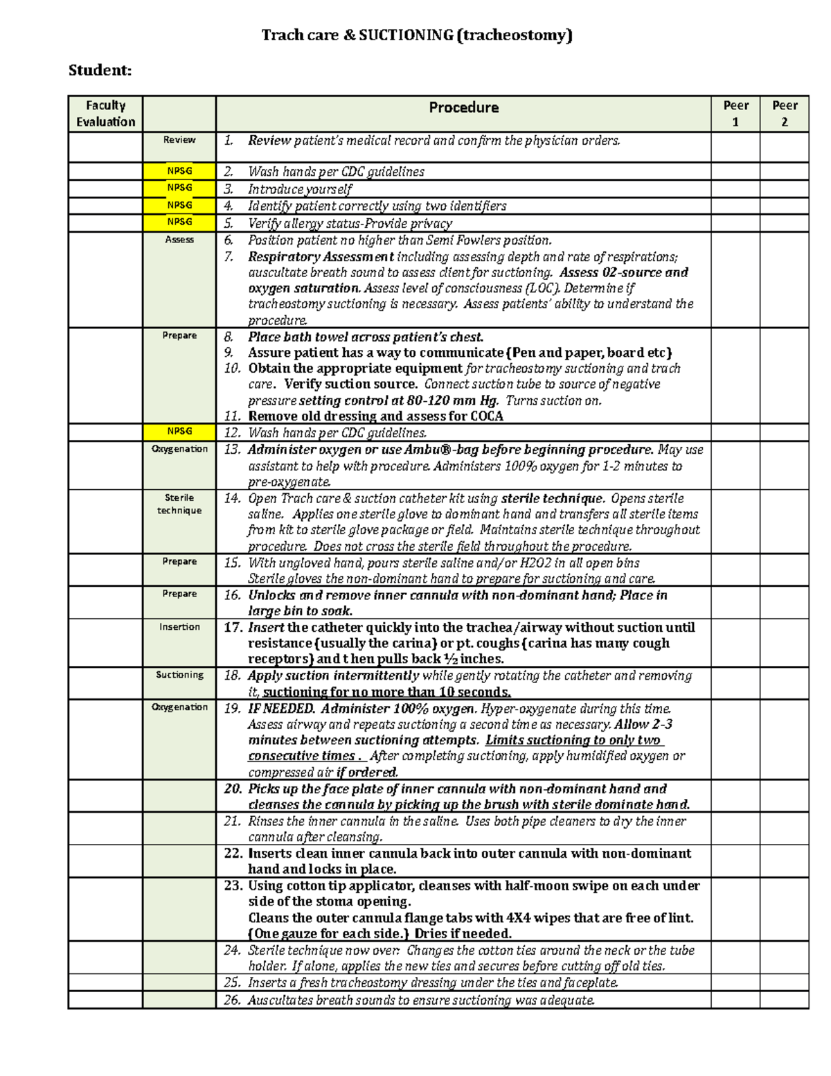 121L Trach Care.Suction Check OFF Trach care & SUCTIONING