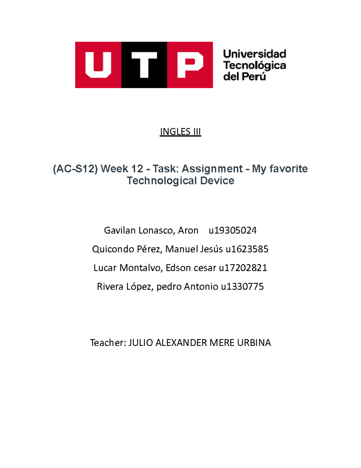 Ingles III tarea INGLES III (ACS12) Week 12 Task Assignment My