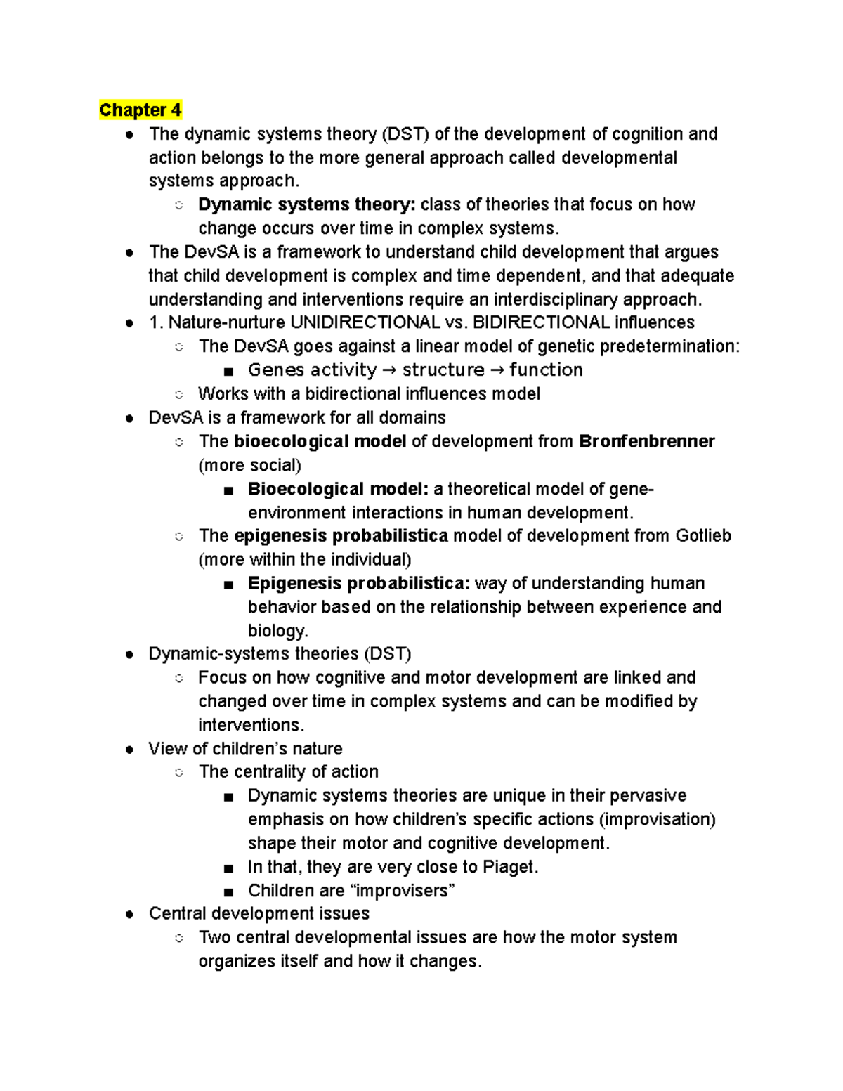 Child Development Notes 2 Chapter 4 The dynamic systems