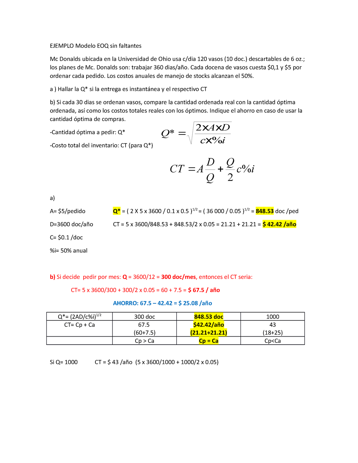 Ejemplo Modelo EOQ Sin Faltantes - EJEMPLO Modelo EOQ Sin Faltantes Mc ...