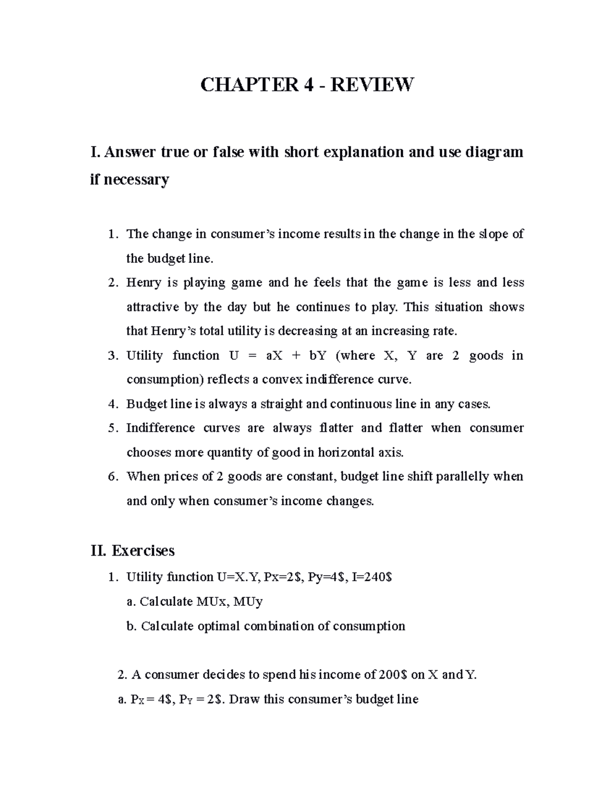Chapter 4 Review Chapter 4 Revision Chapter 4 Review I Answer True Or False With Short Chapter 4 Review Chapter 4 Revision Chapter 4 Review I Answer True Or False With Short