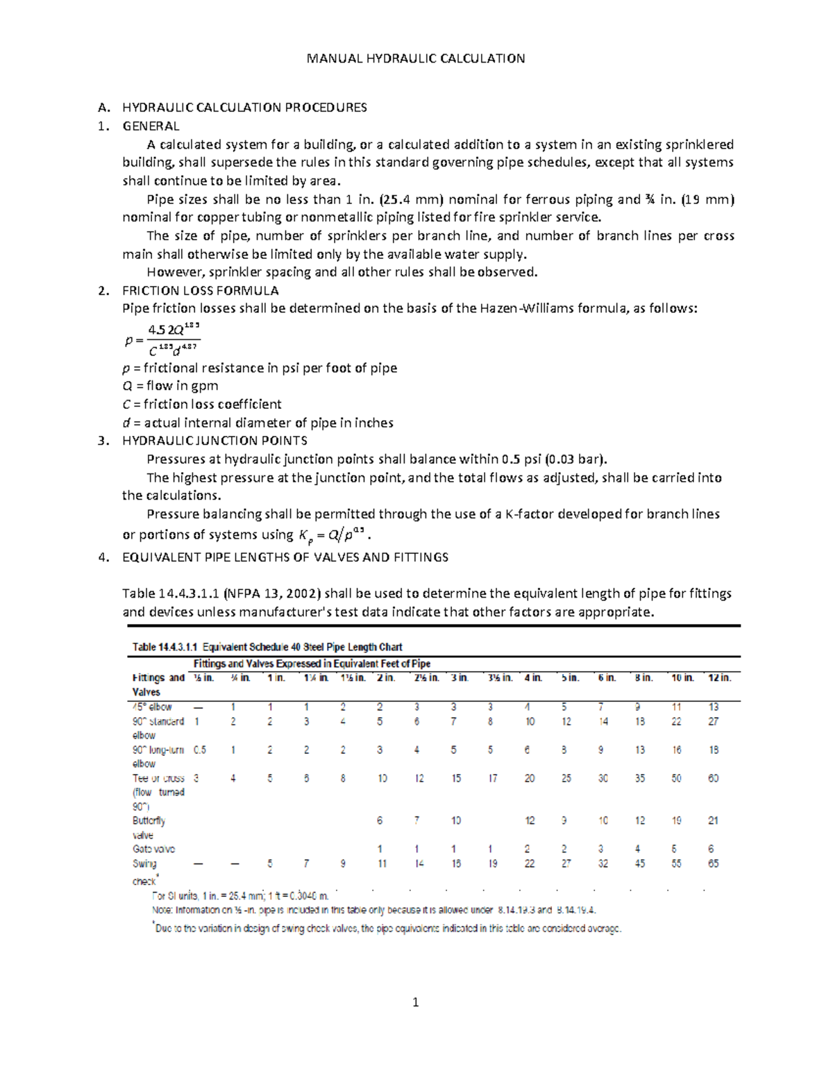 Hydraulic Calculation 2 2 A. HYDRAULIC CALCULATION PROCEDURES